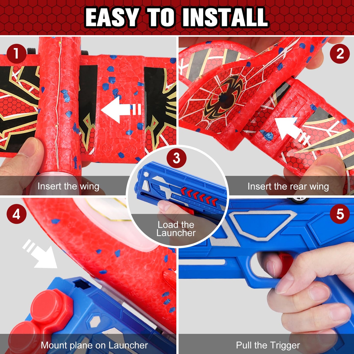 Fuwidvia 3 Pack Airplane Launcher Toys – 13.2'' Spider LED Foam Gliders, 2 Flight Modes