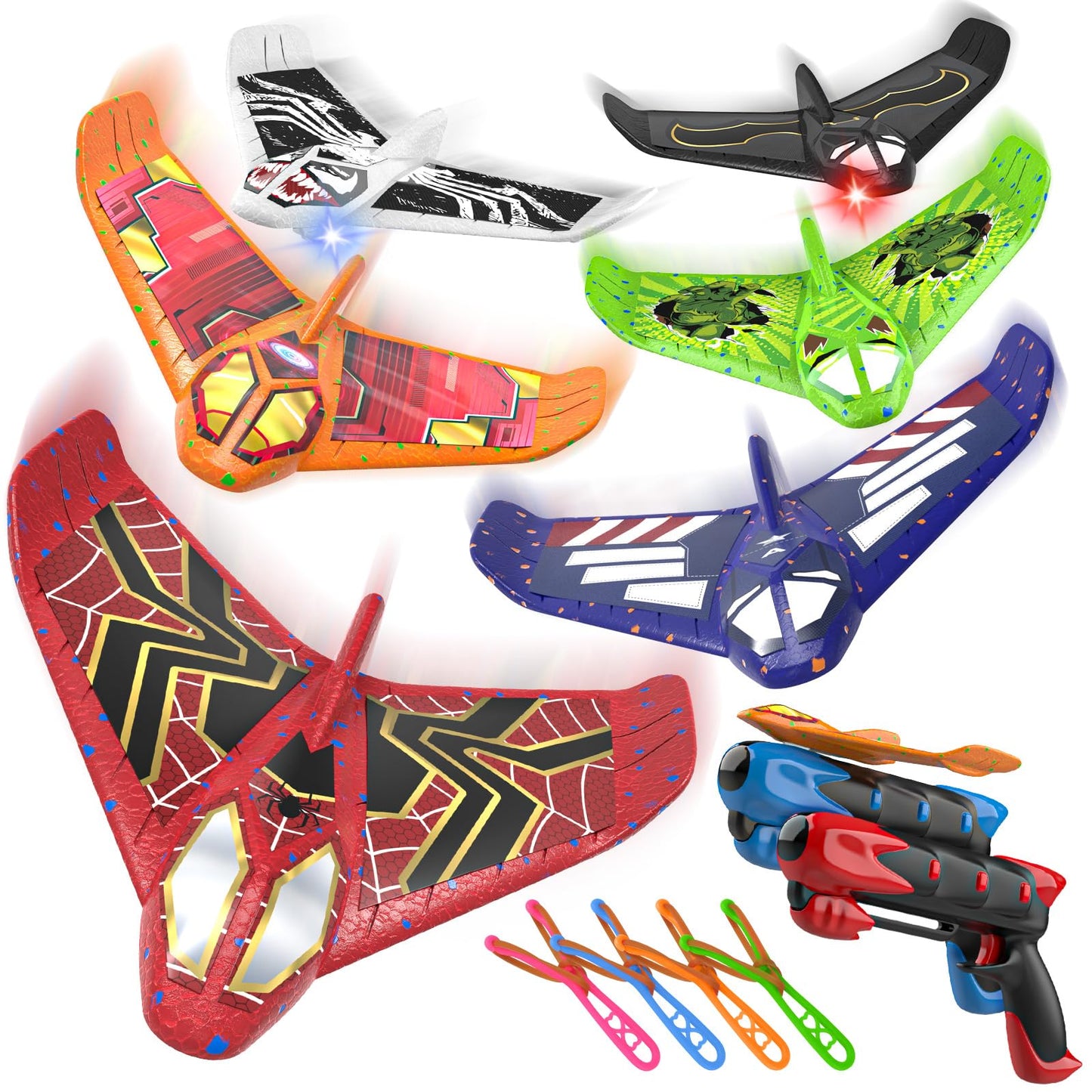 Fuwidvia 6 Pack LED Foam Airplane Toys – Outdoor Flying Planes for Kids Ages 3-12