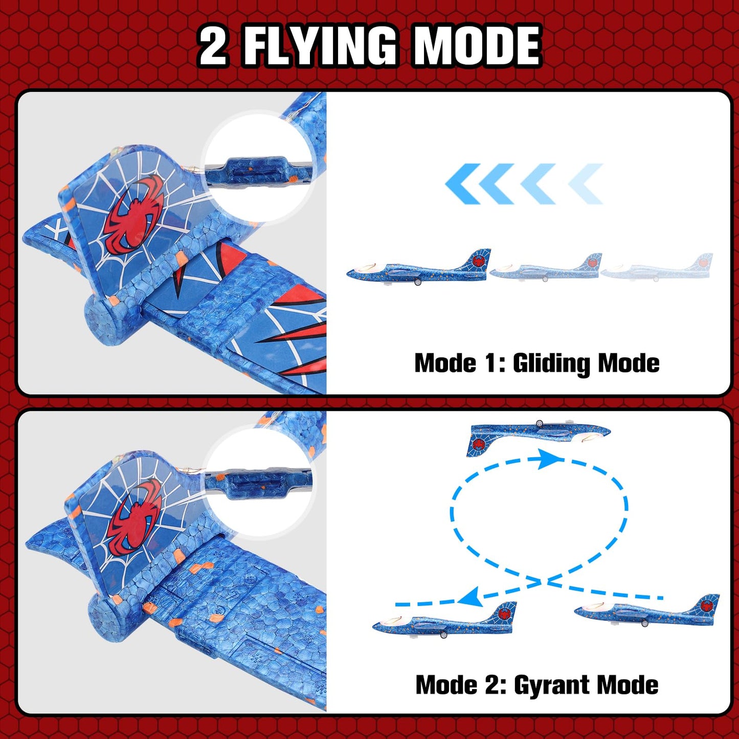 Fuwidvia 3 Pack Airplane Launcher Toys – 13.2'' Spider LED Foam Gliders, 2 Flight Modes