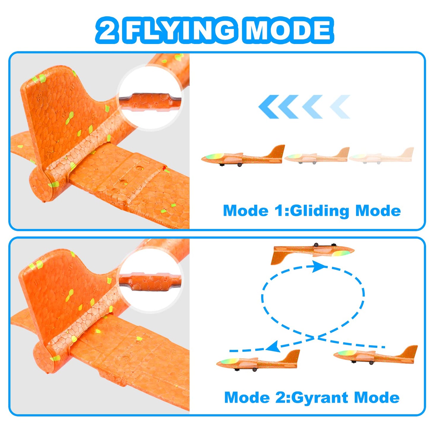 Fuwidvia 3 Pack LED Foam Glider Planes with Launcher – 13.2-inch Outdoor Flying Toys Blue Green Orange