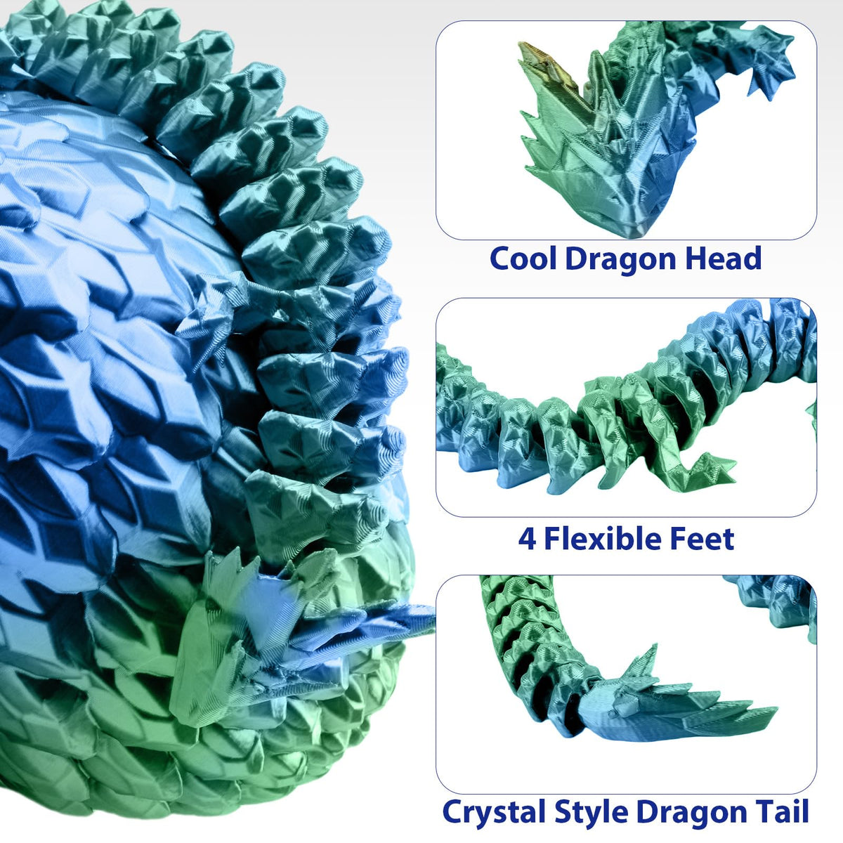 Fuwkeo 5-inch Dual-Color Dragon Egg with 12.7-inch Flexible Crystal Dragon - Mythical Surprise Gift