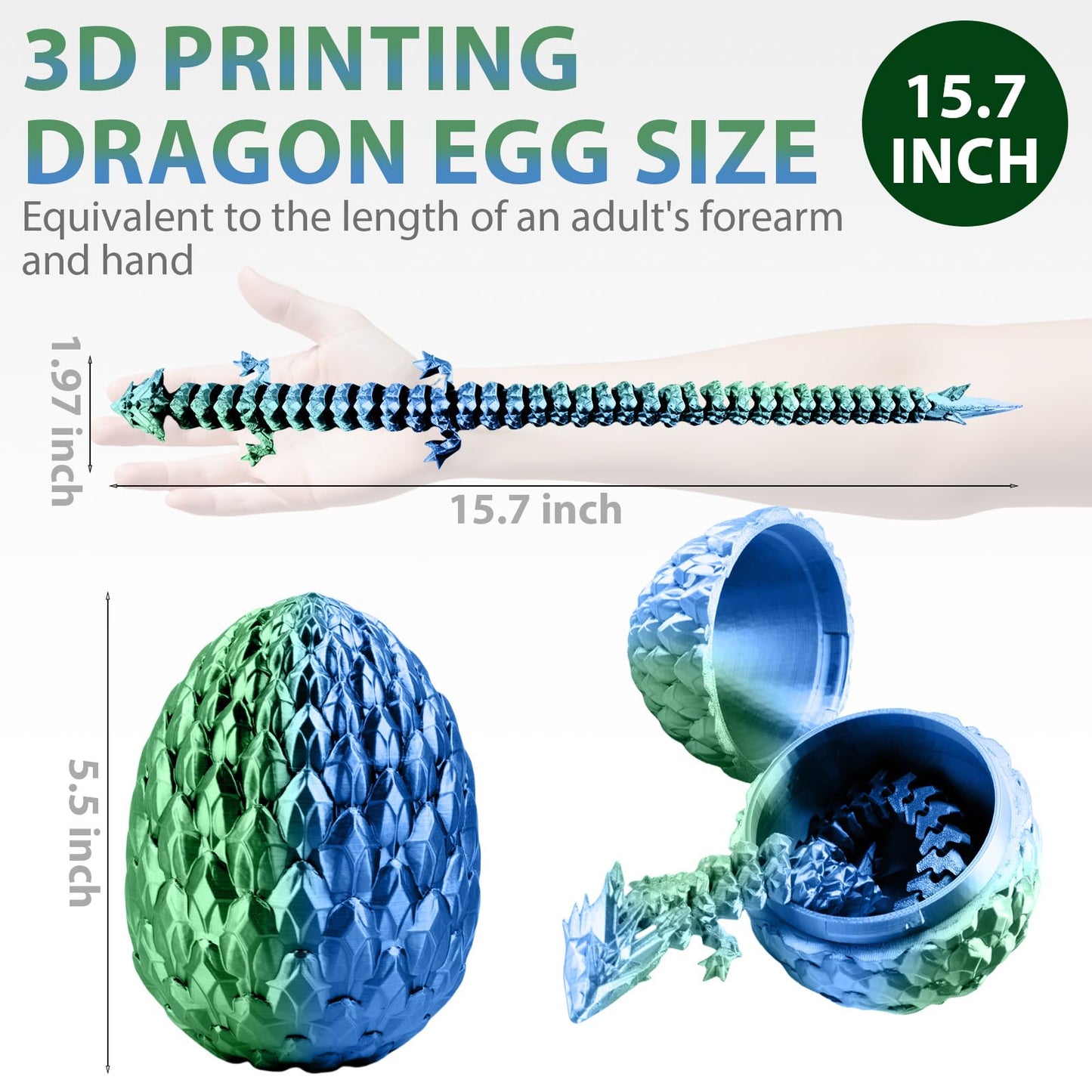 Fuwkeo 5-inch Dual-Color Dragon Egg with 12.7-inch Flexible Crystal Dragon - Mythical Surprise Gift