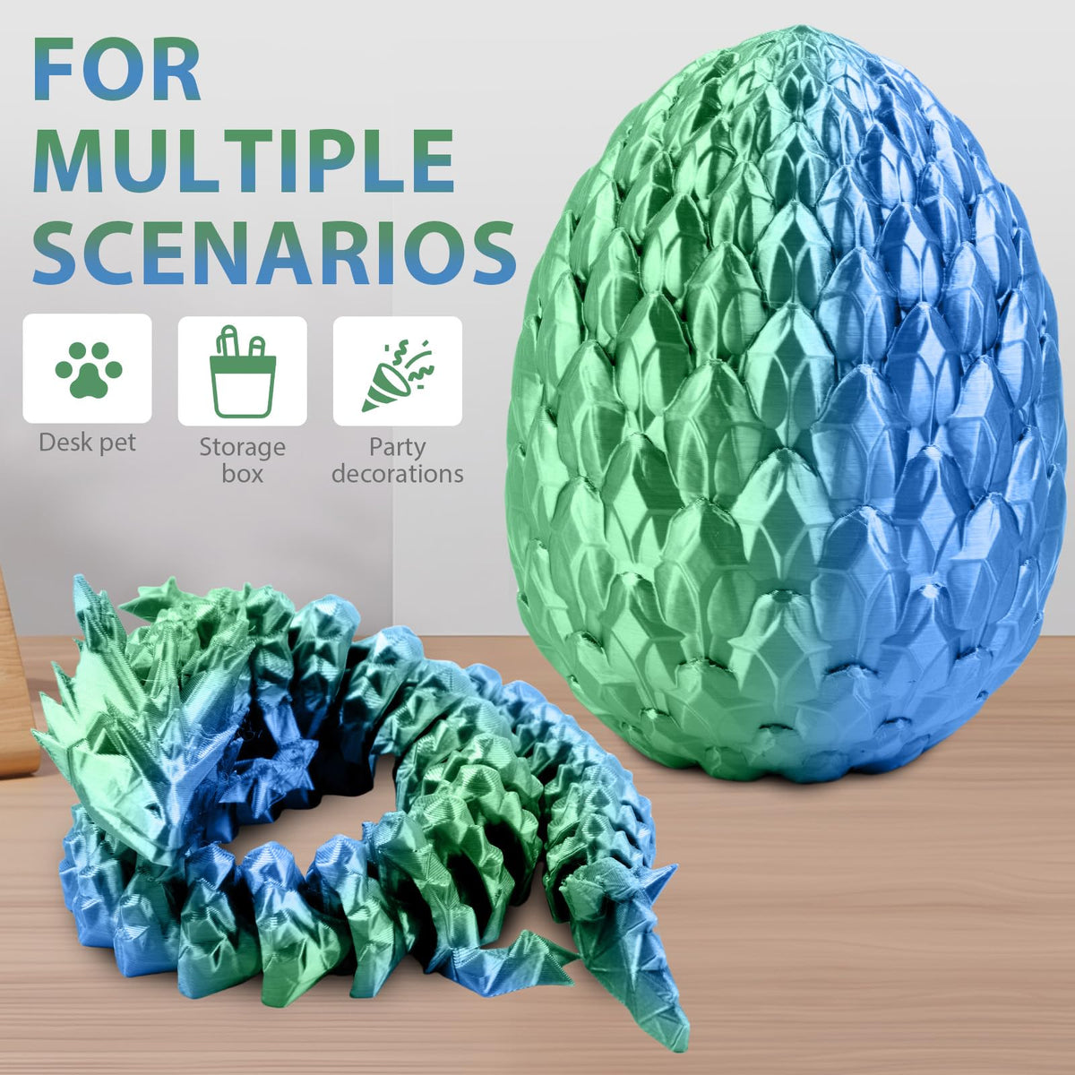 Fuwkeo 5-inch Dual-Color Dragon Egg with 12.7-inch Flexible Crystal Dragon - Mythical Surprise Gift