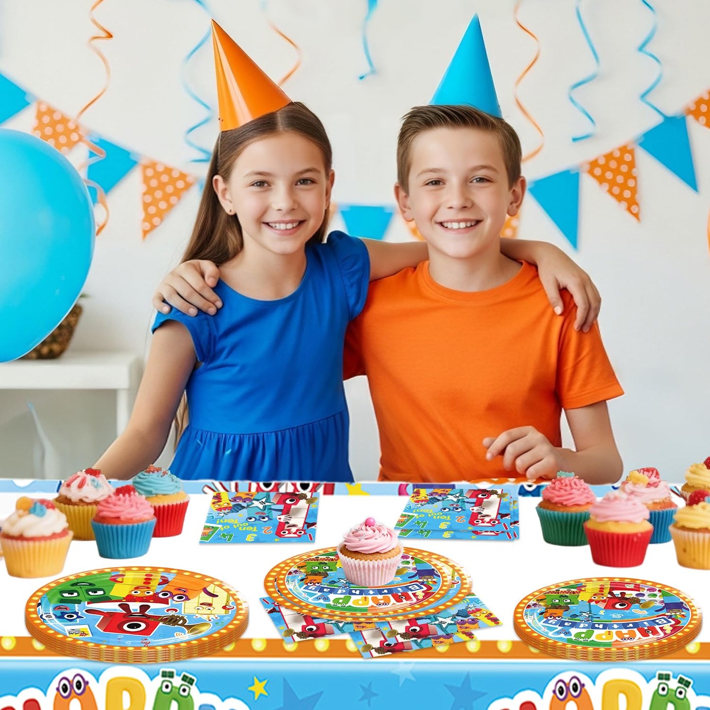 Fuyhiuous Number Blocks Party Supplies 41-Pack – Plates, Napkins & Tablecloth for Birthday Decor