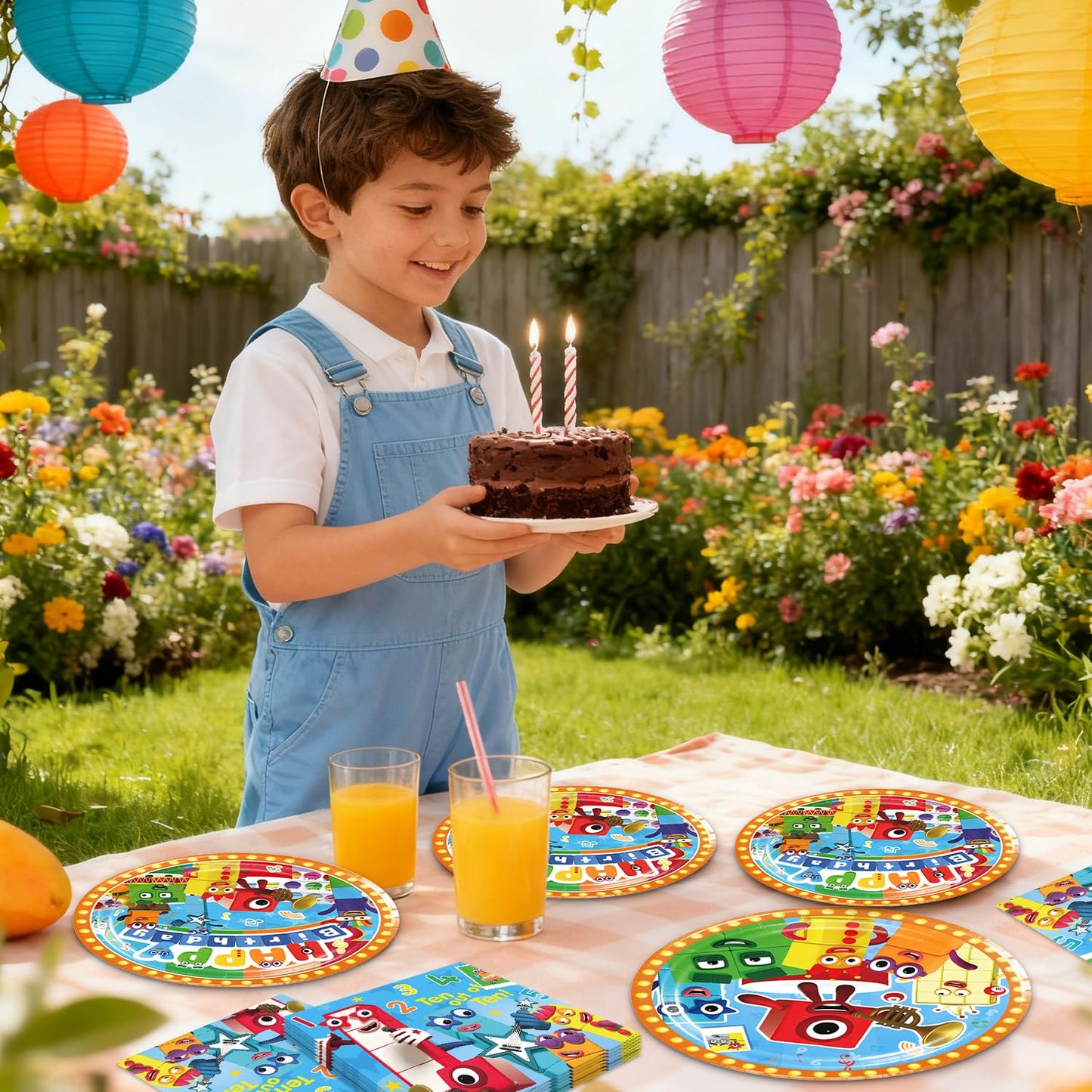 Fuyhiuous Number Blocks Party Supplies 41-Pack – Plates, Napkins & Tablecloth for Birthday Decor