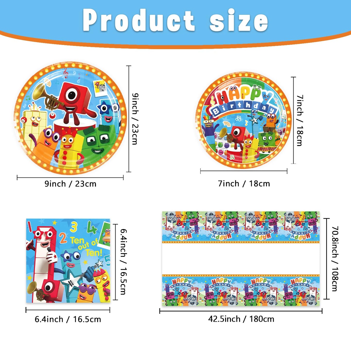 Fuyhiuous Number Blocks Party Supplies 41-Pack – Plates, Napkins & Tablecloth for Birthday Decor