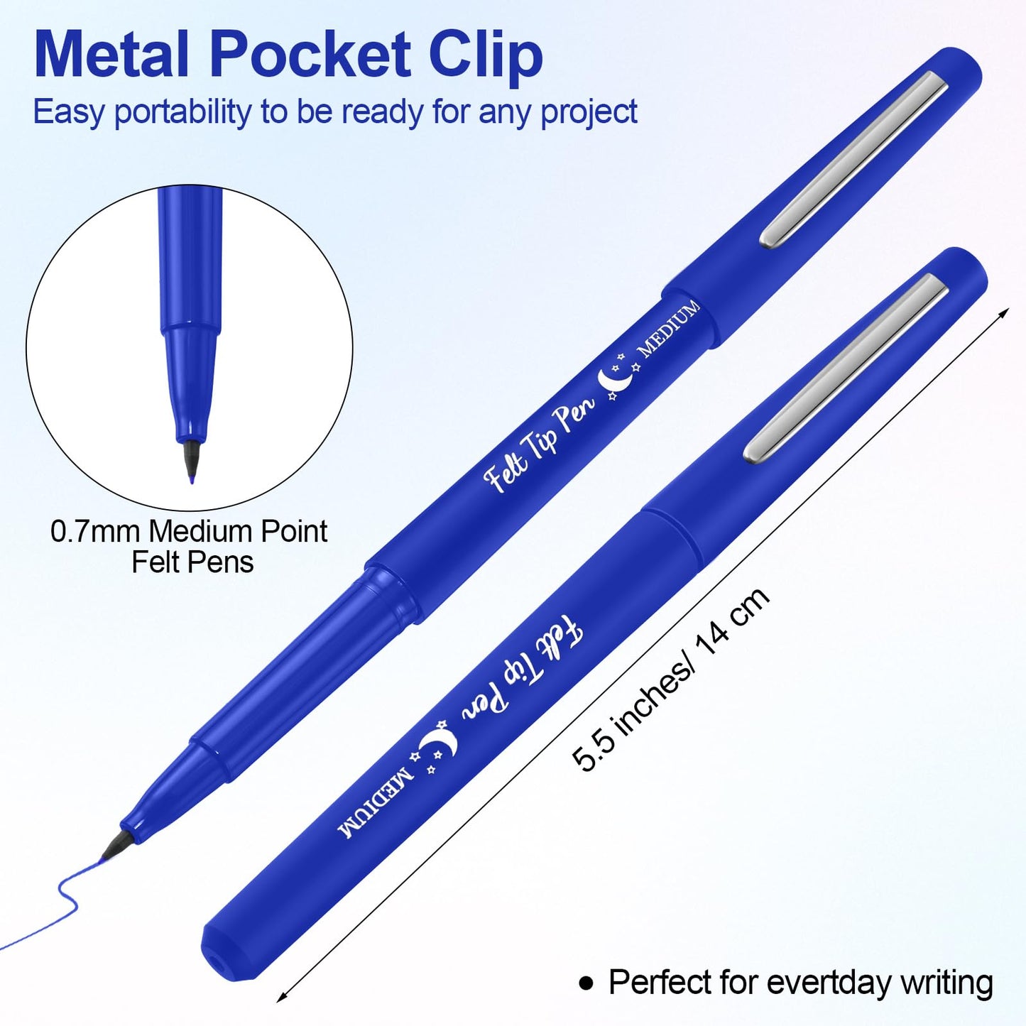 Fuyoooo 20 Pcs Felt Tip Pens 0.7mm – Smooth Blue Markers for Journaling, Planning & Art
