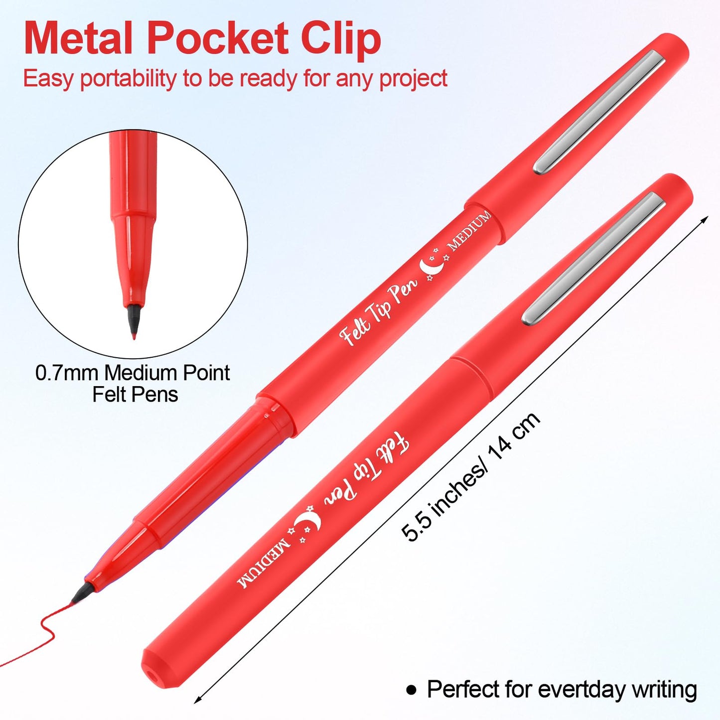 Fuyoooo 20 Pcs Felt Tip Pens – 0.7mm Red Marker Set for Journaling, Planning, and Creative Notes