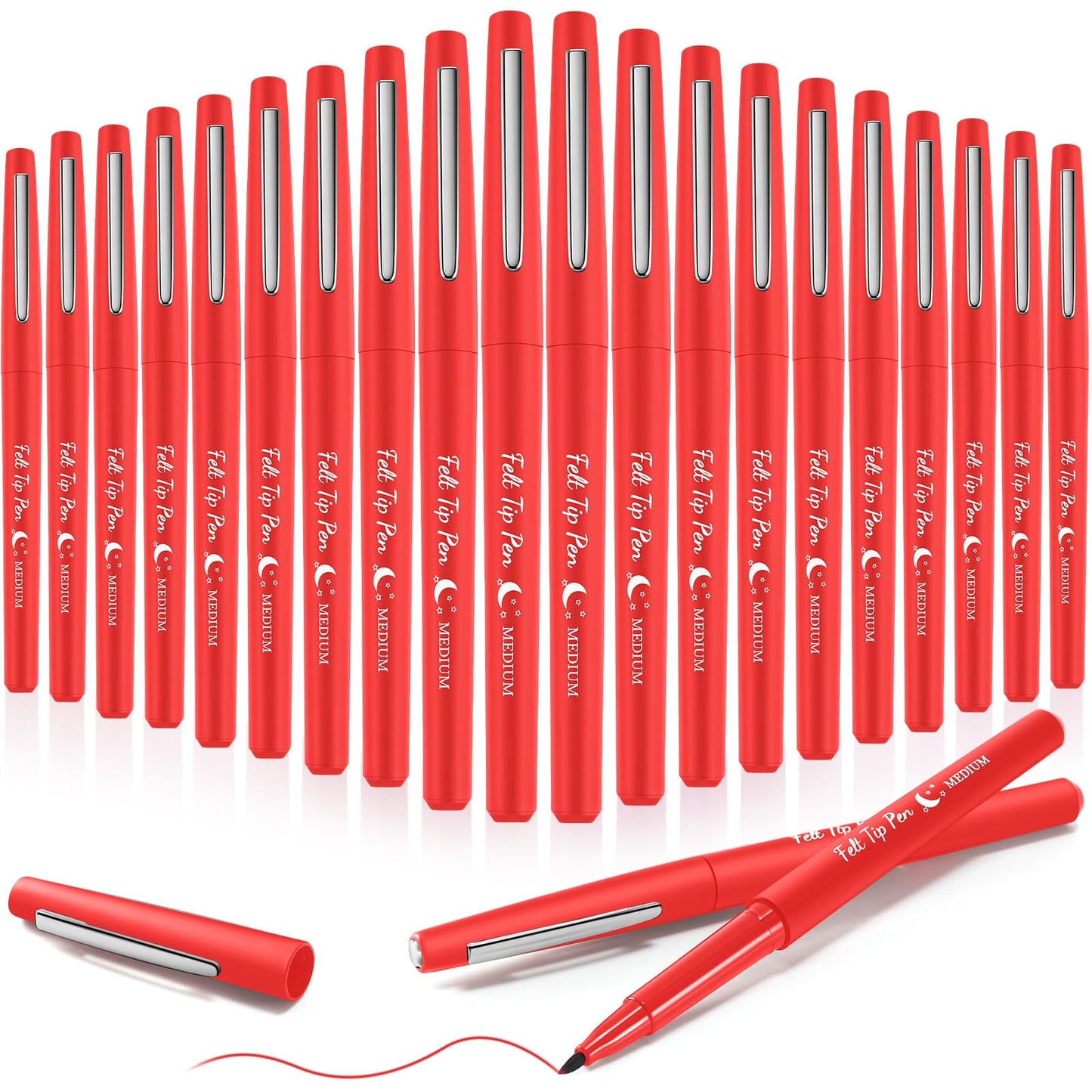 Fuyoooo 20 Pcs Felt Tip Pens – 0.7mm Red Marker Set for Journaling, Planning, and Creative Notes