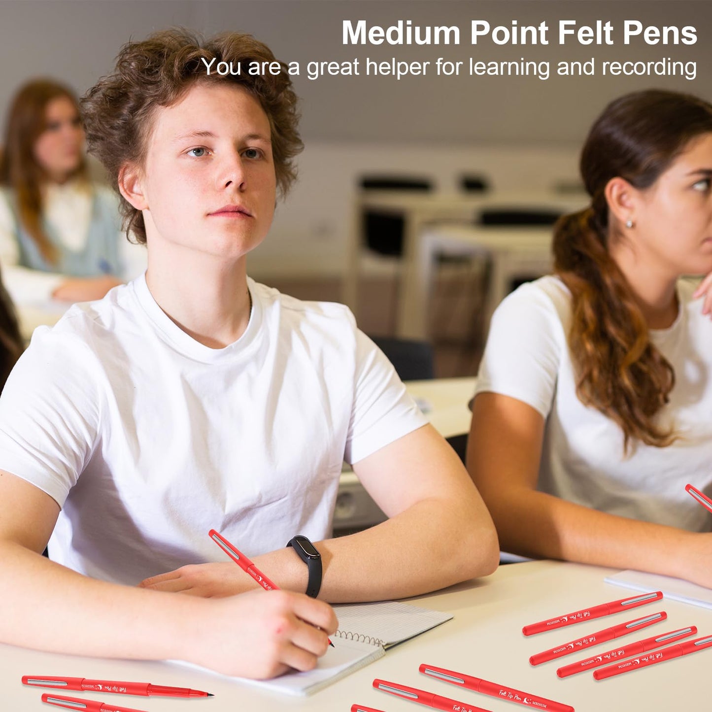 Fuyoooo 20 Pcs Felt Tip Pens – 0.7mm Red Marker Set for Journaling, Planning, and Creative Notes