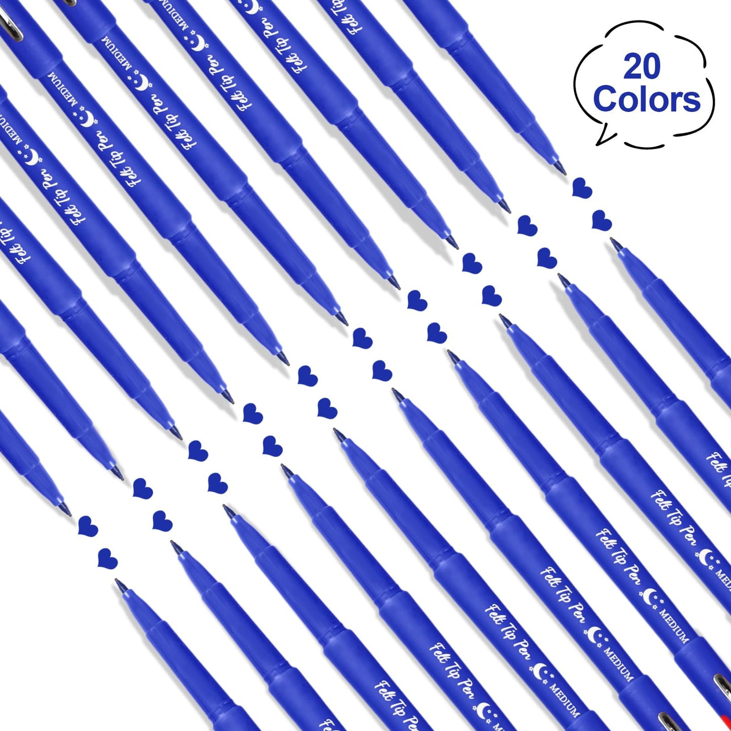 Fuyoooo 20 Pcs Felt Tip Pens 0.7mm – Smooth Blue Markers for Journaling, Planning & Art