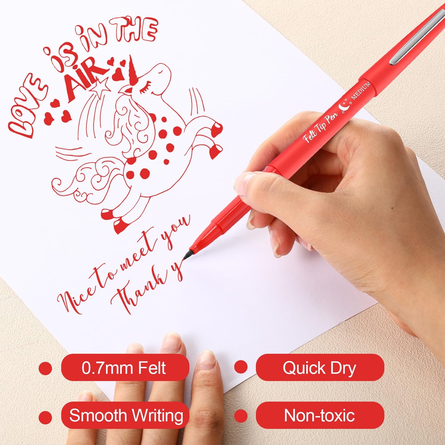 Fuyoooo 20 Pcs Felt Tip Pens – 0.7mm Red Marker Set for Journaling, Planning, and Creative Notes