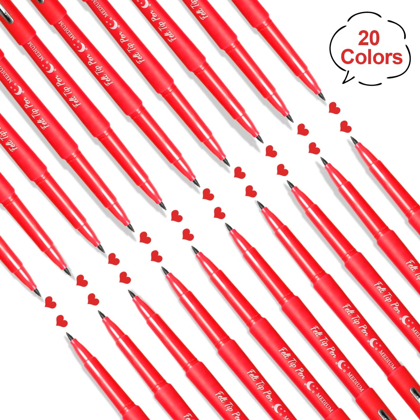 Fuyoooo 20 Pcs Felt Tip Pens – 0.7mm Red Marker Set for Journaling, Planning, and Creative Notes