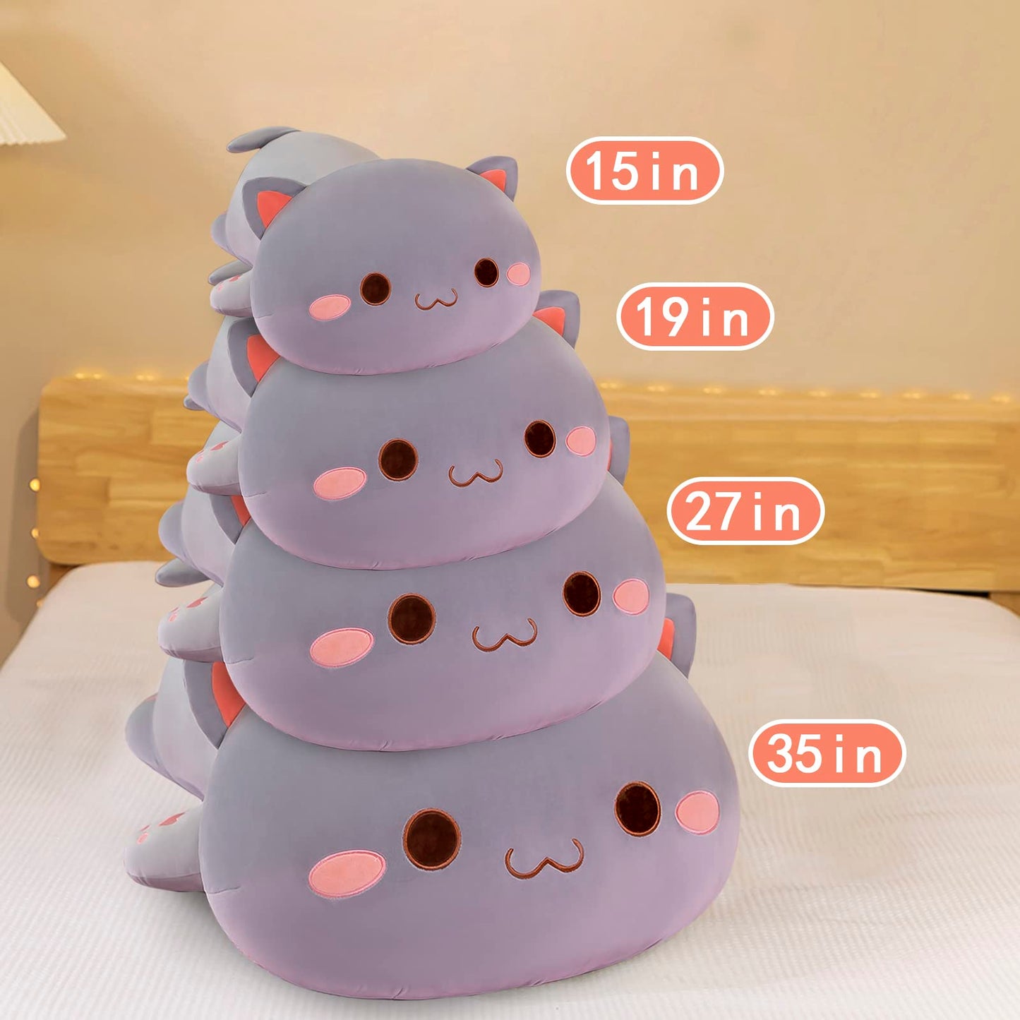 FUYU Cat Stuffed Animals – Soft Plush Pillow, 15in Grey Kitten Toy