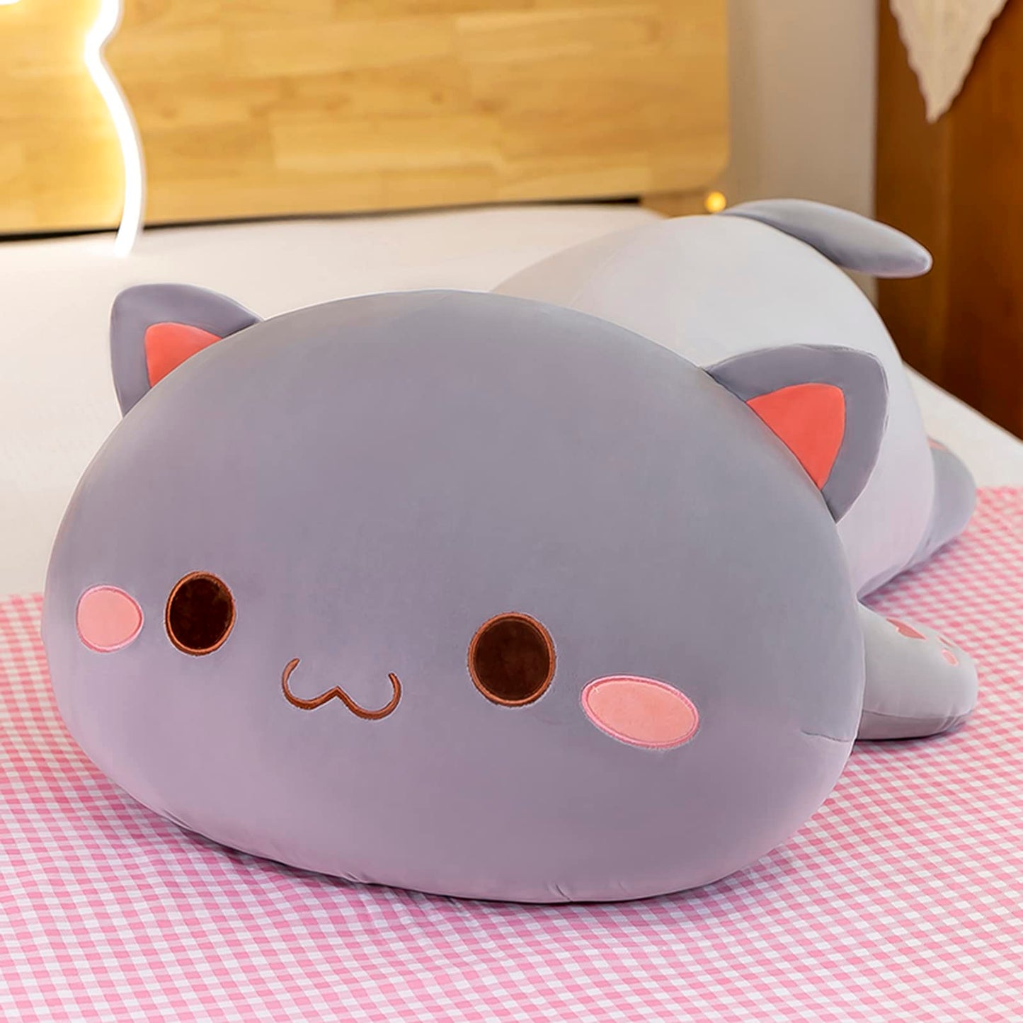 FUYU Cat Stuffed Animals – Soft Plush Pillow, 15in Grey Kitten Toy