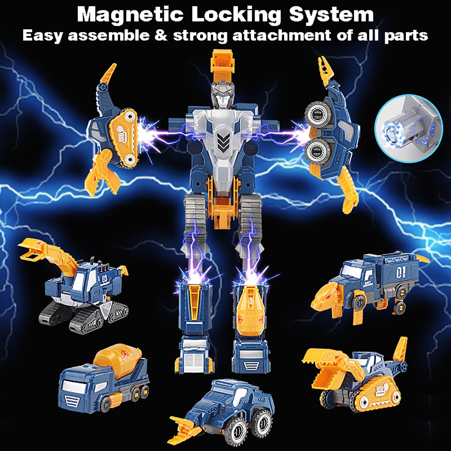 Fuzzy Pixie 5-in-1 Magnetic Construction Cars – Dino & Robot Transform Set for Kids 3-7
