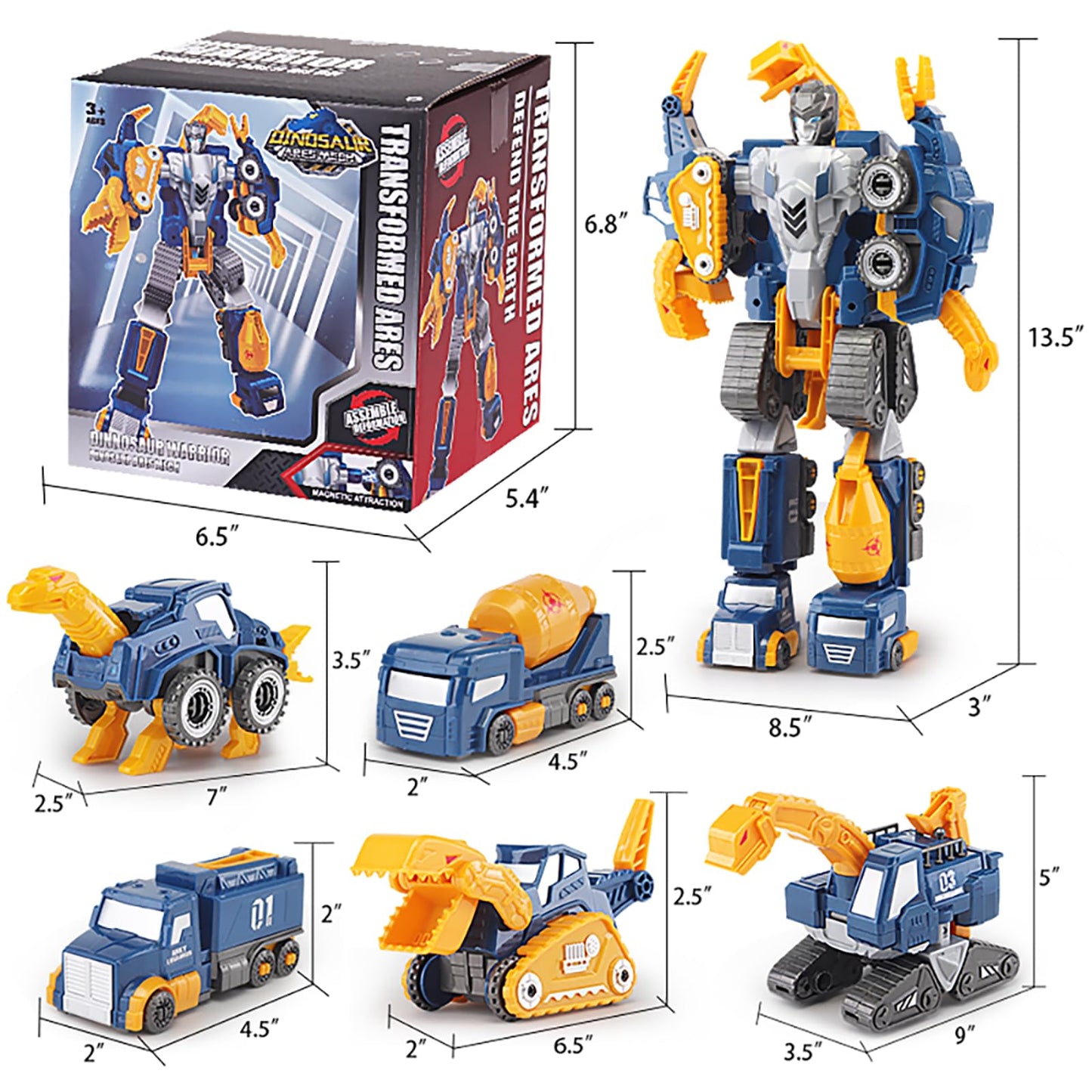 Fuzzy Pixie 5-in-1 Magnetic Construction Cars – Dino & Robot Transform Set for Kids 3-7