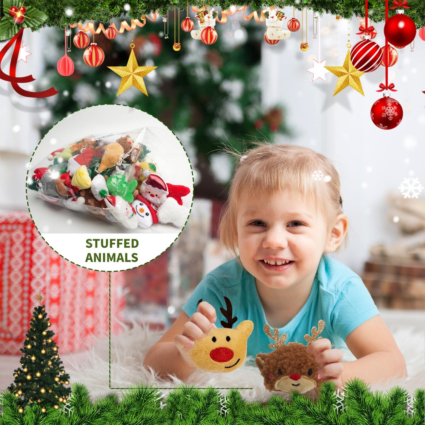 Fxxzsak 52-Pack Christmas Plushies - Mini Stuffed Animals Bulk for Gifts