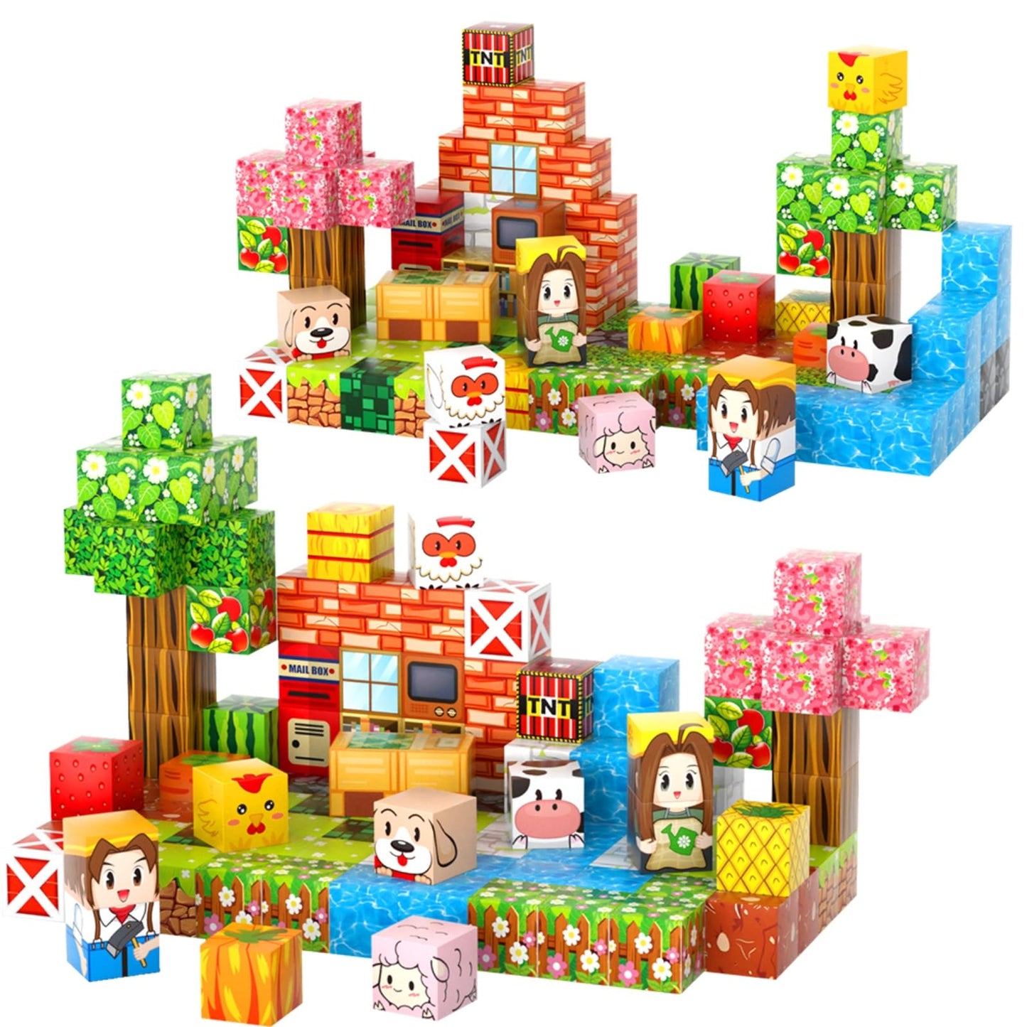 FXZYIXS Magnetic Blocks Farm Set – 117-Piece 0.8-Inch Cubes for STEM & Creative Play