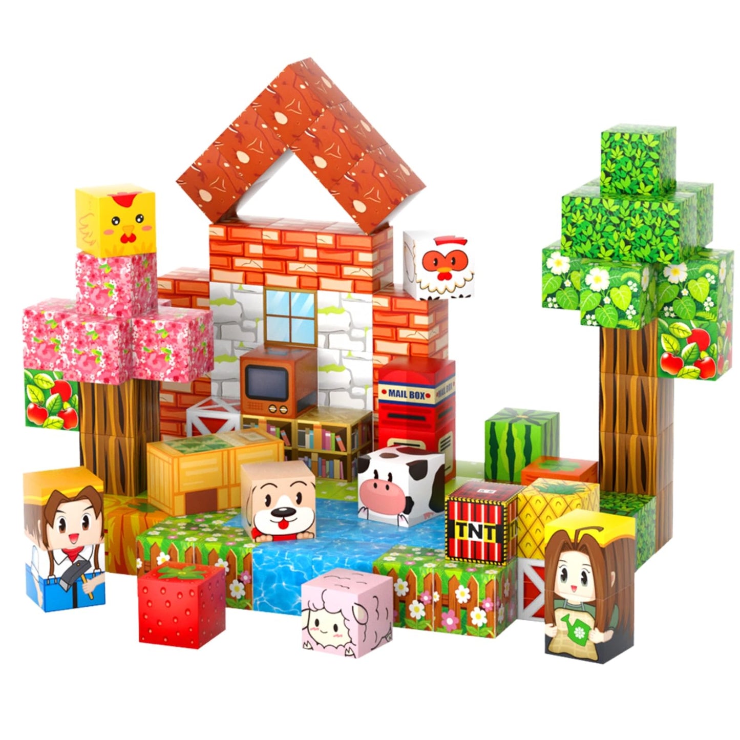 FXZYIXS Magnetic Blocks Farm Set – 117-Piece 0.8-Inch Cubes for STEM & Creative Play