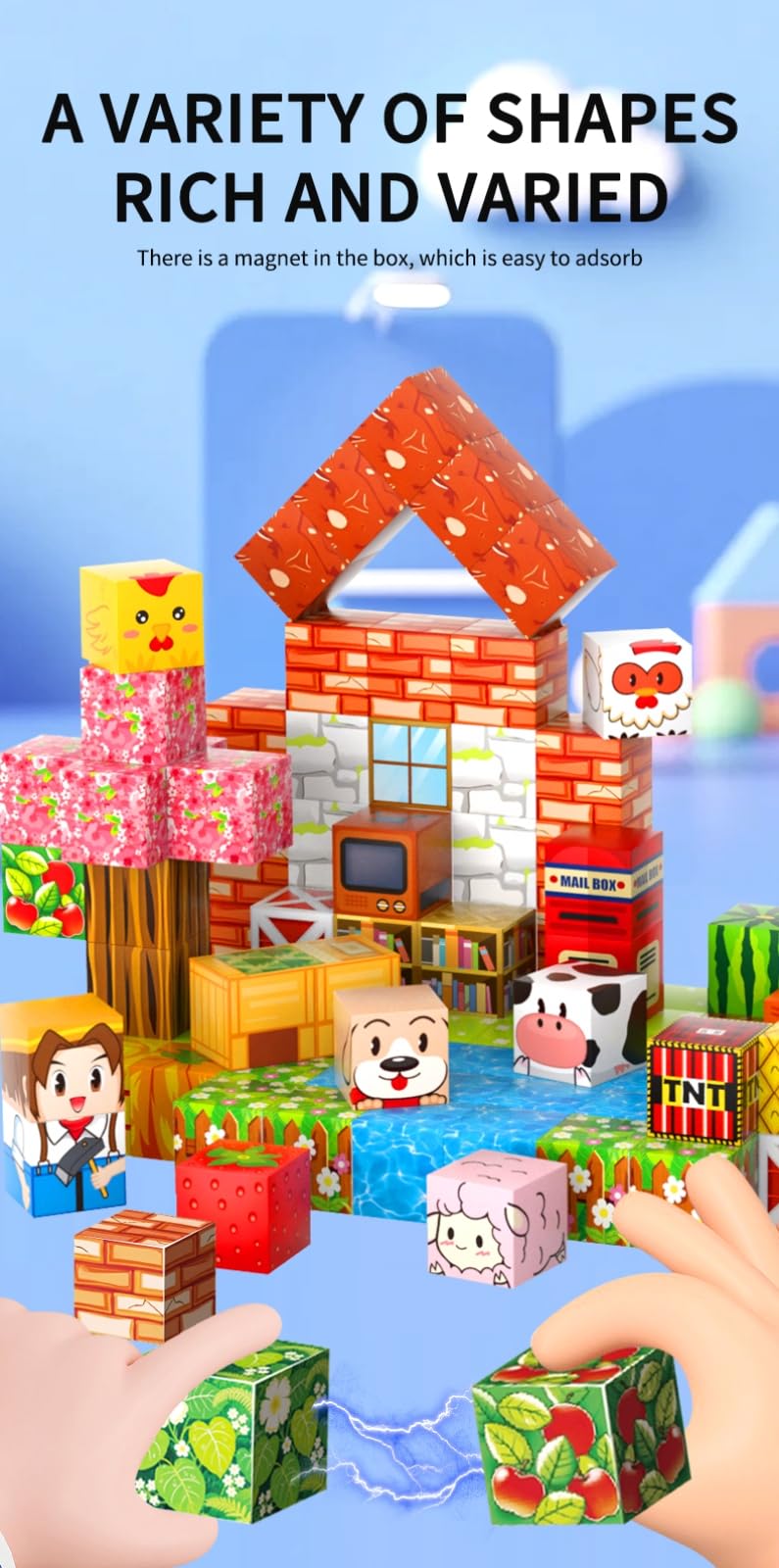 FXZYIXS Magnetic Blocks Farm Set – 117-Piece 0.8-Inch Cubes for STEM & Creative Play