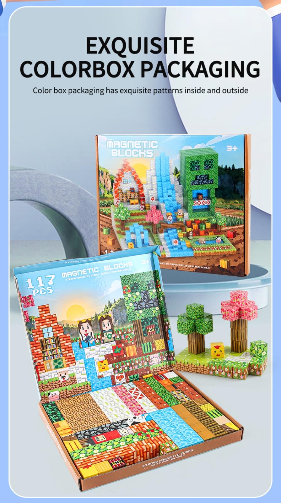 FXZYIXS Magnetic Blocks Farm Set – 117-Piece 0.8-Inch Cubes for STEM & Creative Play