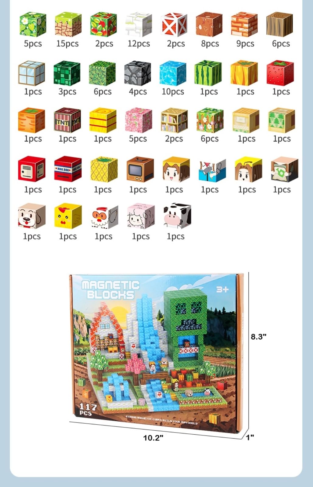 FXZYIXS Magnetic Blocks Farm Set – 117-Piece 0.8-Inch Cubes for STEM & Creative Play