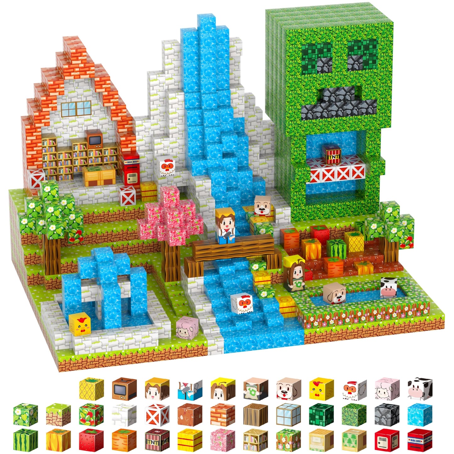 FXZYIXS Magnetic Blocks Farm Set – 117-Piece 0.8-Inch Cubes for STEM & Creative Play