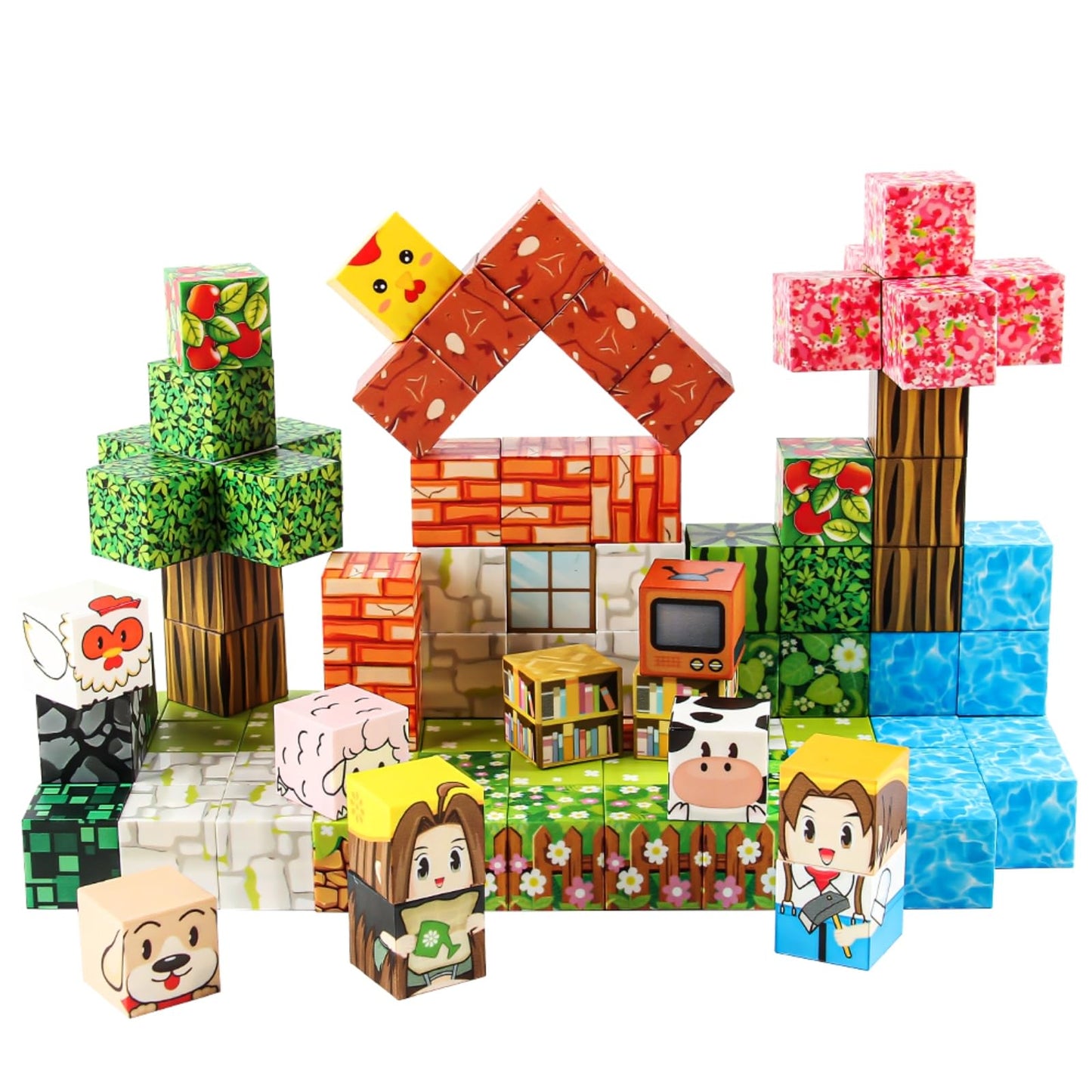 FXZYIXS Magnetic Blocks Farm Set – 117-Piece 0.8-Inch Cubes for STEM & Creative Play