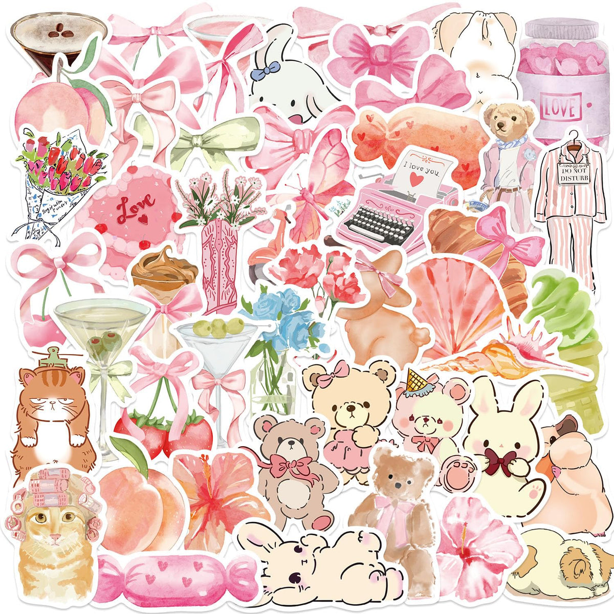 FYFDLLTF 60 Coquette Pink Bows Stickers – Vintage Aesthetic for Laptops & Bottles