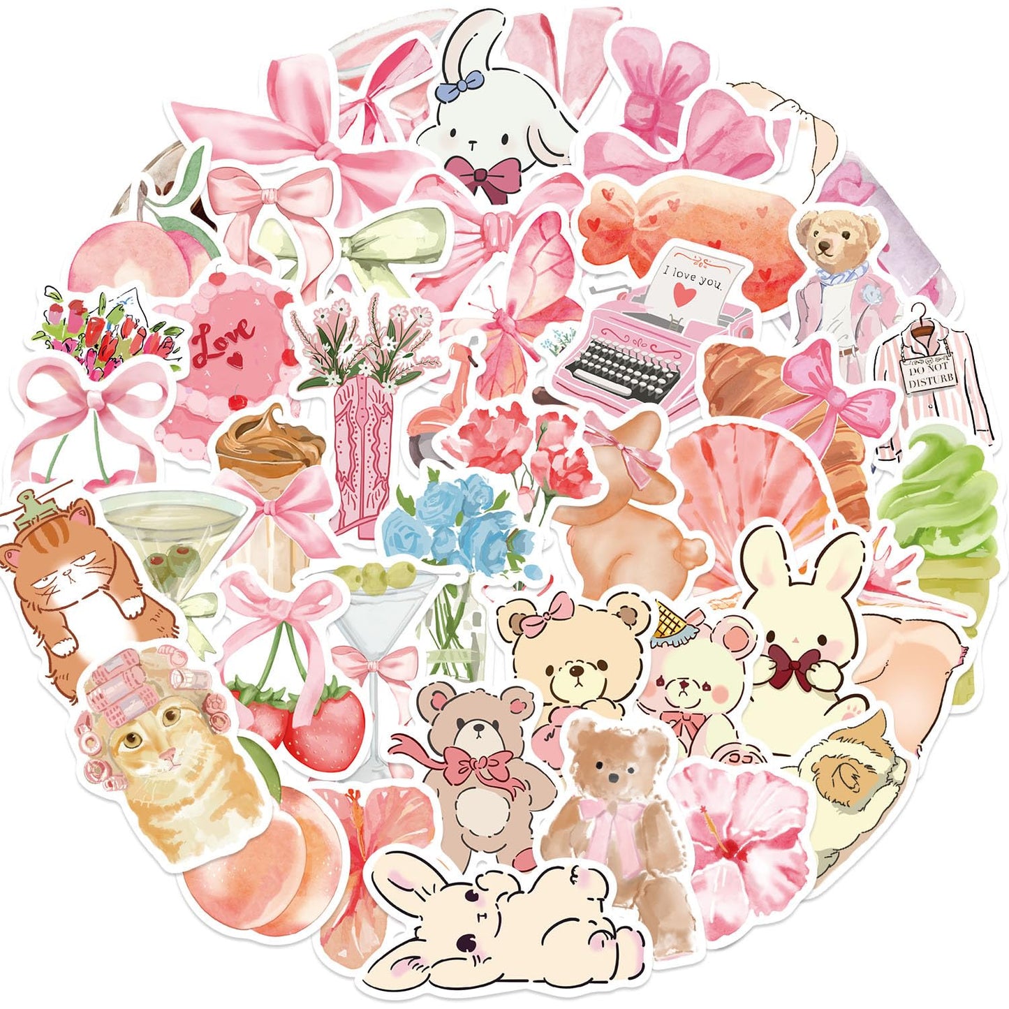 FYFDLLTF 60 Coquette Pink Bows Stickers – Vintage Aesthetic for Laptops & Bottles