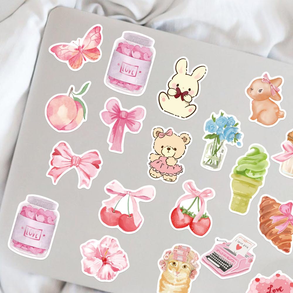 FYFDLLTF 60 Coquette Pink Bows Stickers – Vintage Aesthetic for Laptops & Bottles