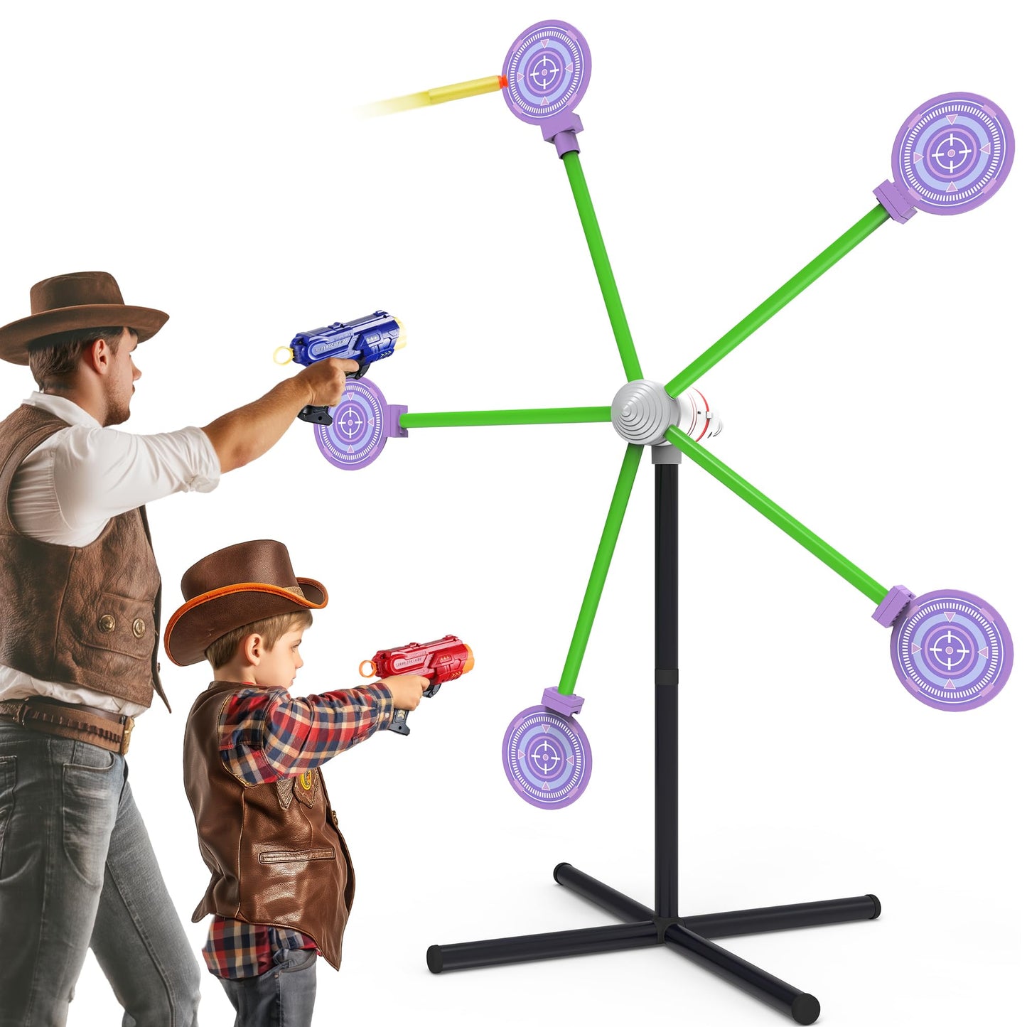 fygurso 2-Player Shooting Game Toy – Pink Foam Dart Guns with Auto-Reset Rotating Target | Ages 6+