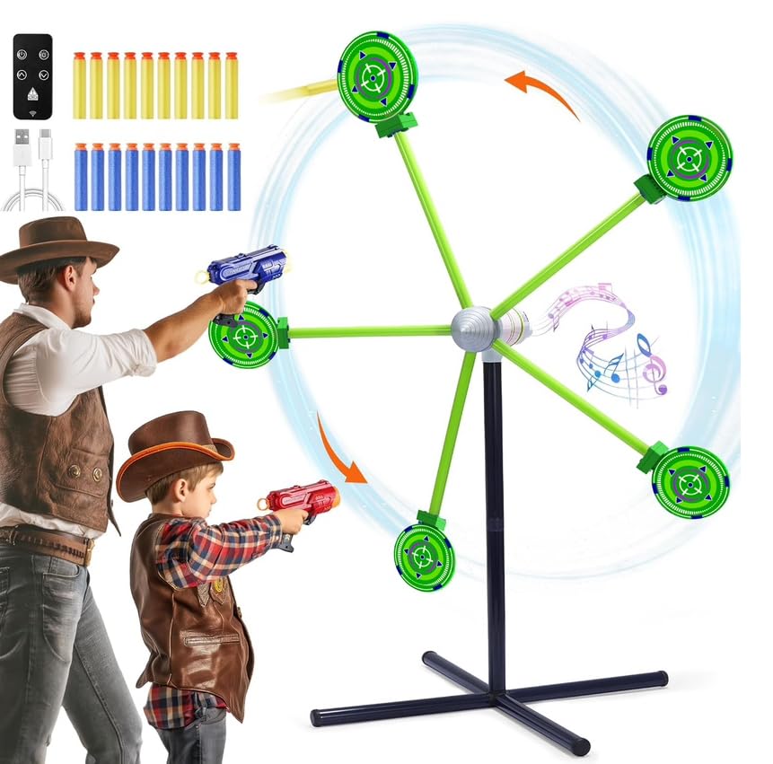 fygurso 2-Player Foam Dart Shooting Game Toy with Auto Reset Rotating Target – Green
