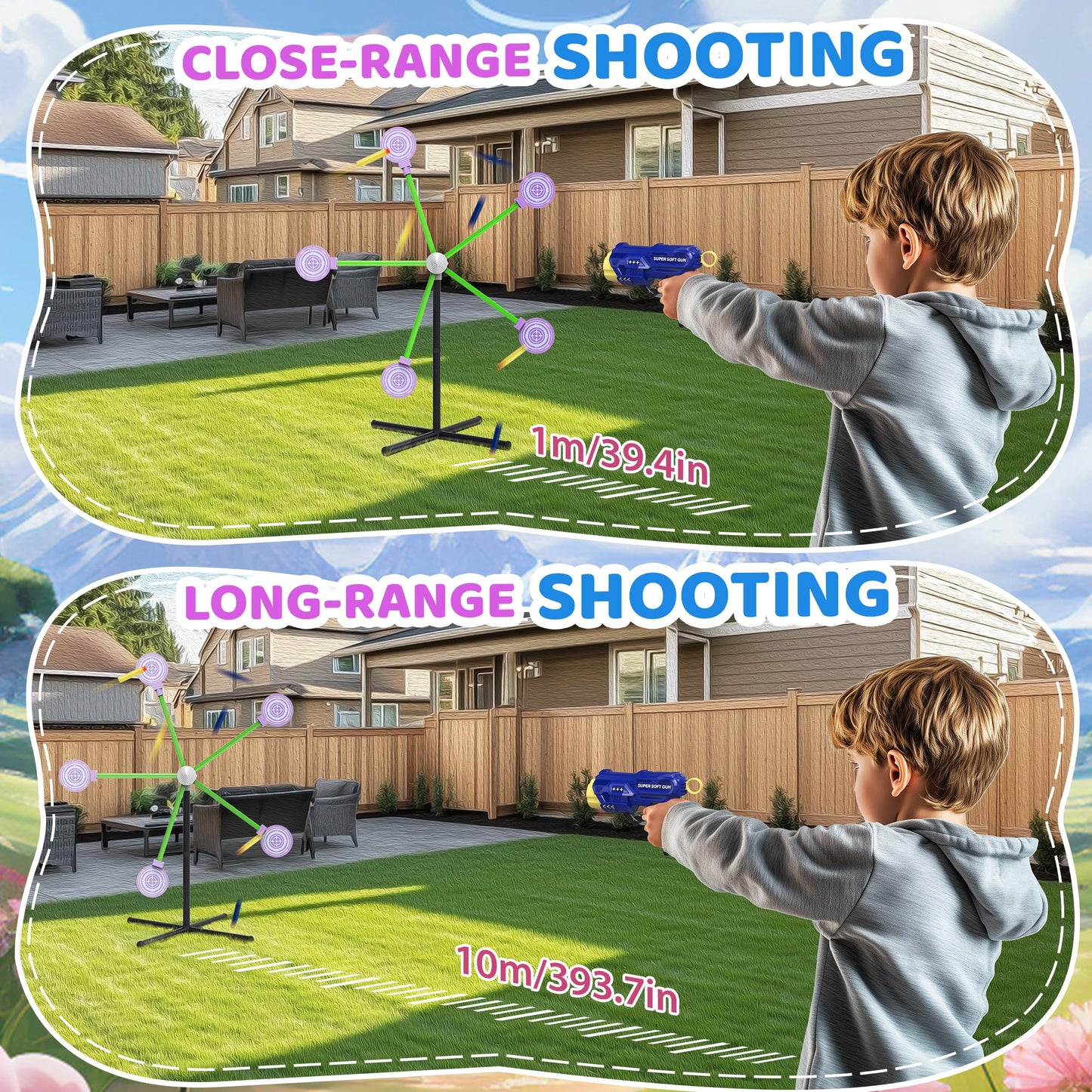 fygurso 2-Player Shooting Game Toy – Pink Foam Dart Guns with Auto-Reset Rotating Target | Ages 6+