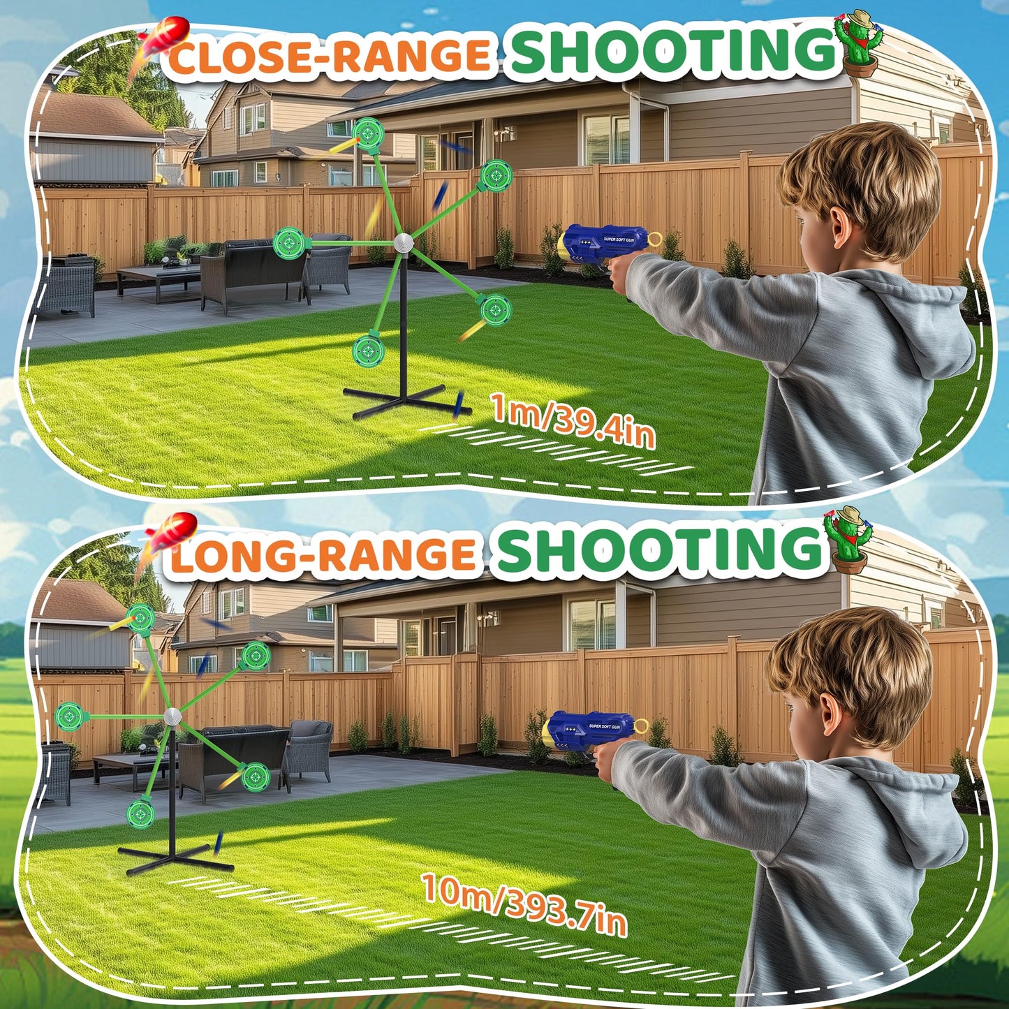 fygurso 2-Player Foam Dart Shooting Game Toy with Auto Reset Rotating Target – Green