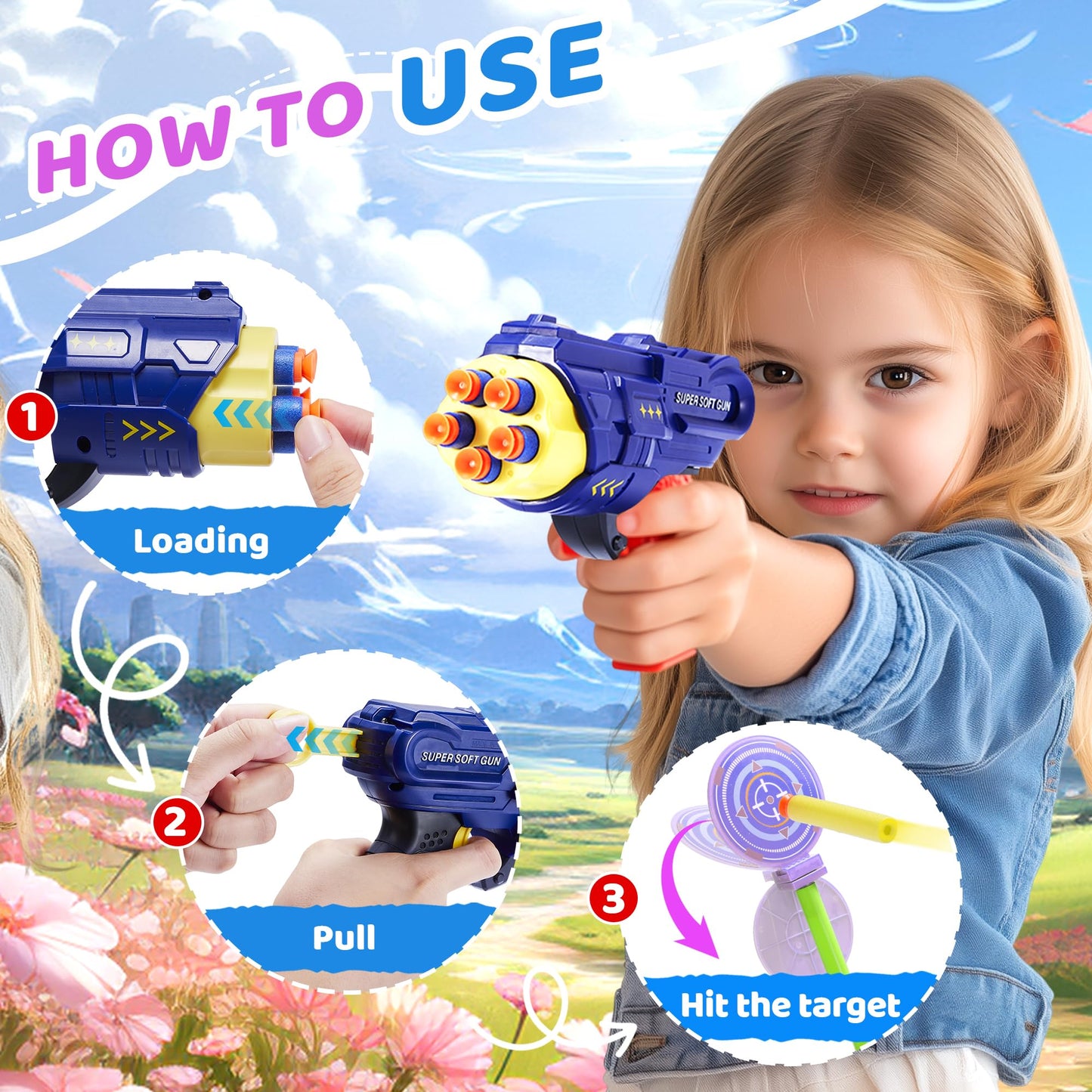 fygurso 2-Player Shooting Game Toy – Pink Foam Dart Guns with Auto-Reset Rotating Target | Ages 6+