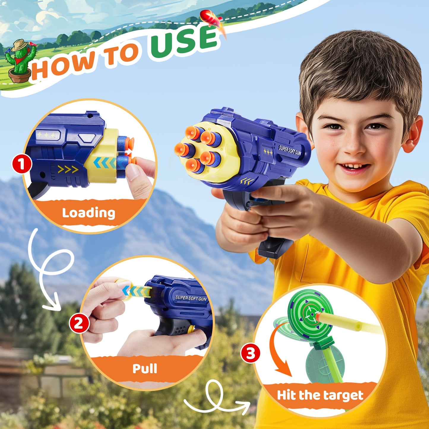 fygurso 2-Player Foam Dart Shooting Game Toy with Auto Reset Rotating Target – Green