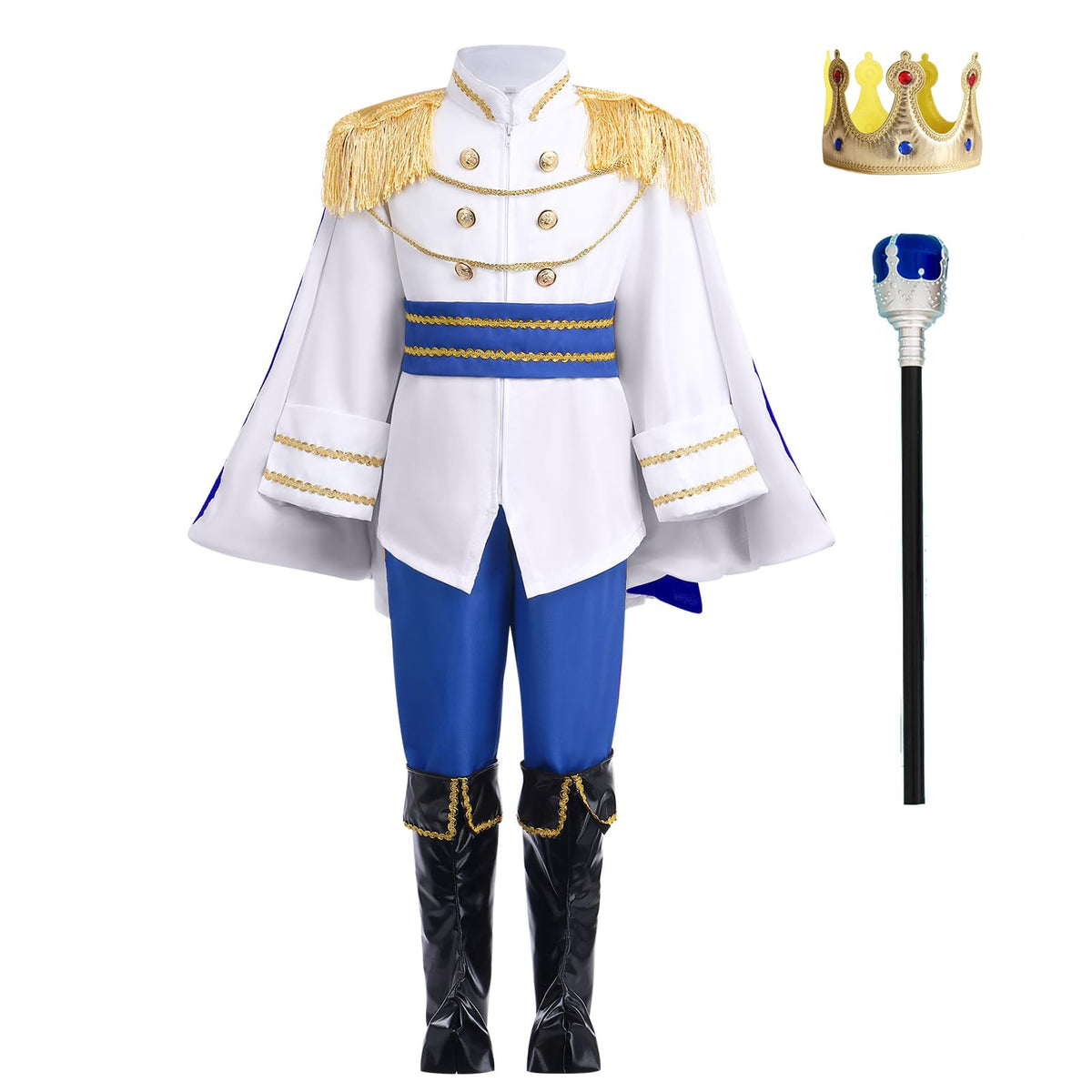 FYMNSI Boys Prince Charming Costume – Deluxe 7-Piece Royal Outfit for Kids 9-10T