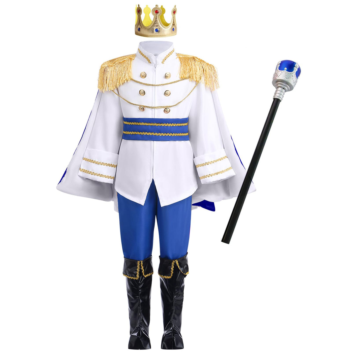 FYMNSI Boys Prince Charming Costume – Deluxe 7-Piece Royal Outfit for Kids 9-10T