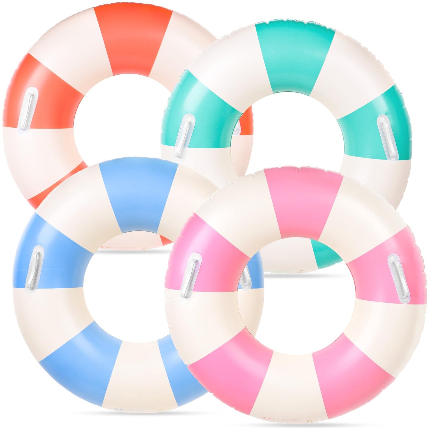 FYSUIMU 4Pcs Inflatable Pool Floats with Handle – Classic Striped 30x14in (4 Colors)