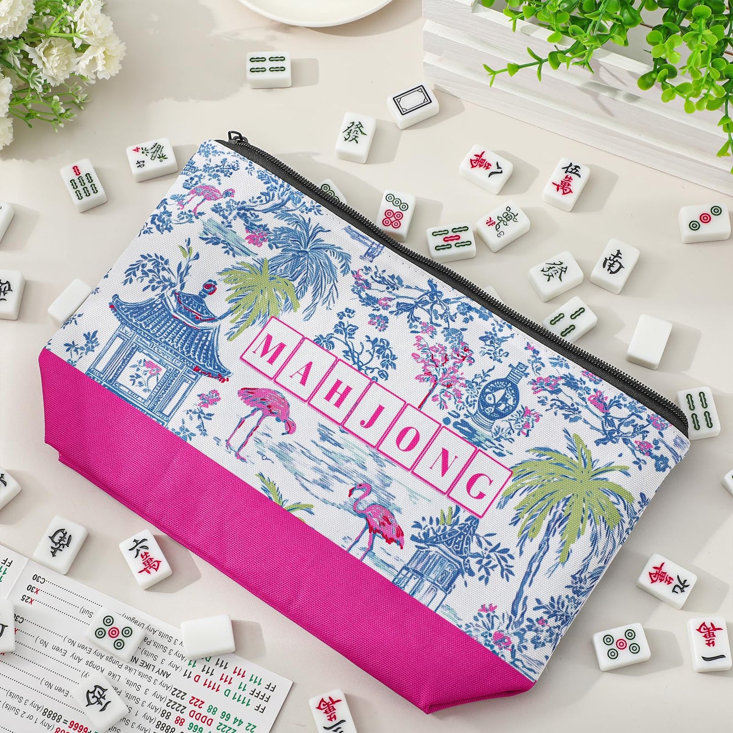 FYSUIMU Pavilion Mahjong Bag Set – Flamingo Coconut Trees Carry Bags with Handle