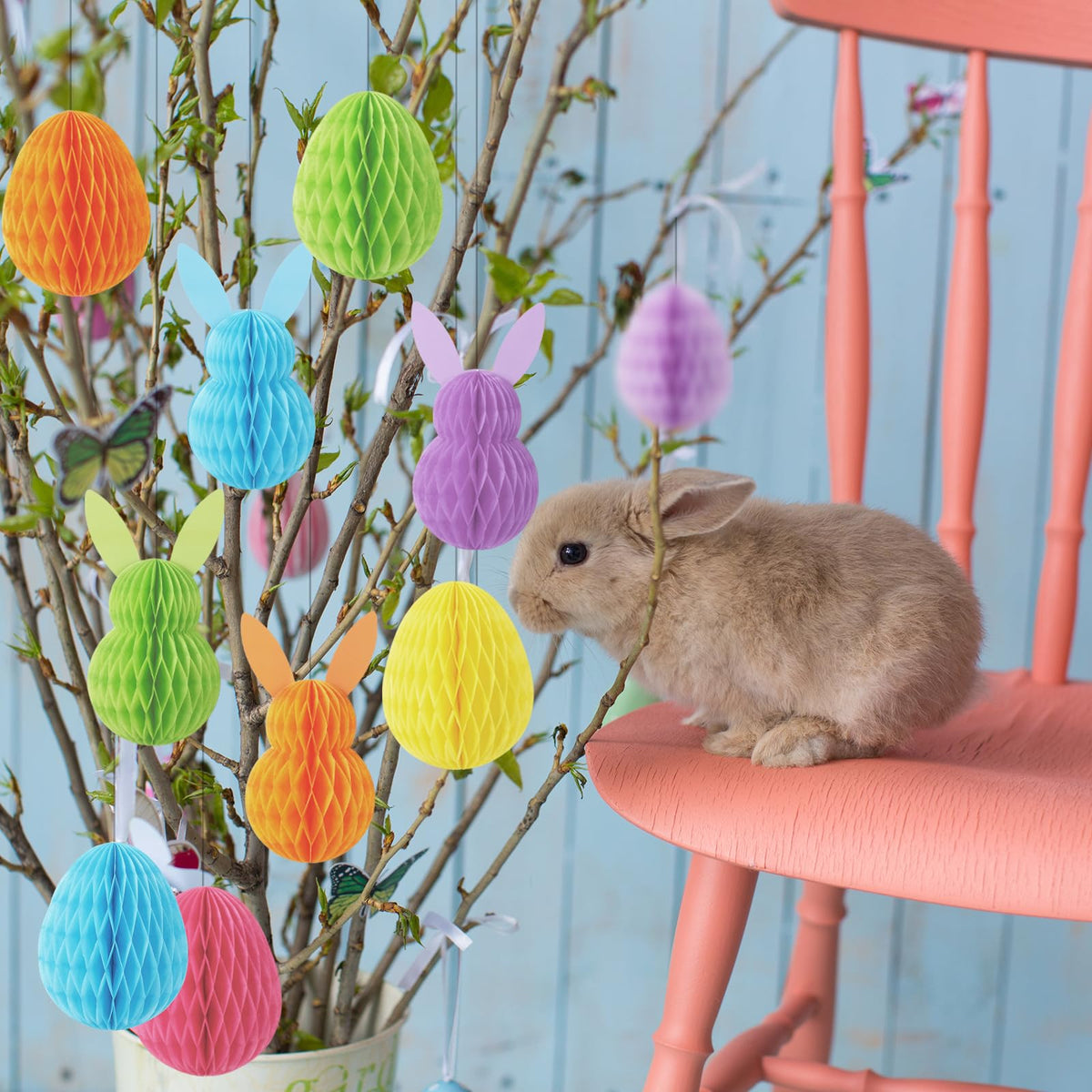 FYSUIMU 12Pcs Easter Honeycomb Hanging Decorations – Pastel Bunny & Egg Centerpieces for Spring