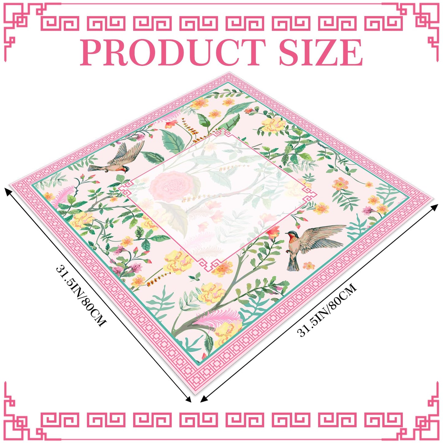 FYSUIMU Pink Bird Floral Mahjong Mat 31.5 x 31.5 in | Non-Slip Table Cover with Carry Bag