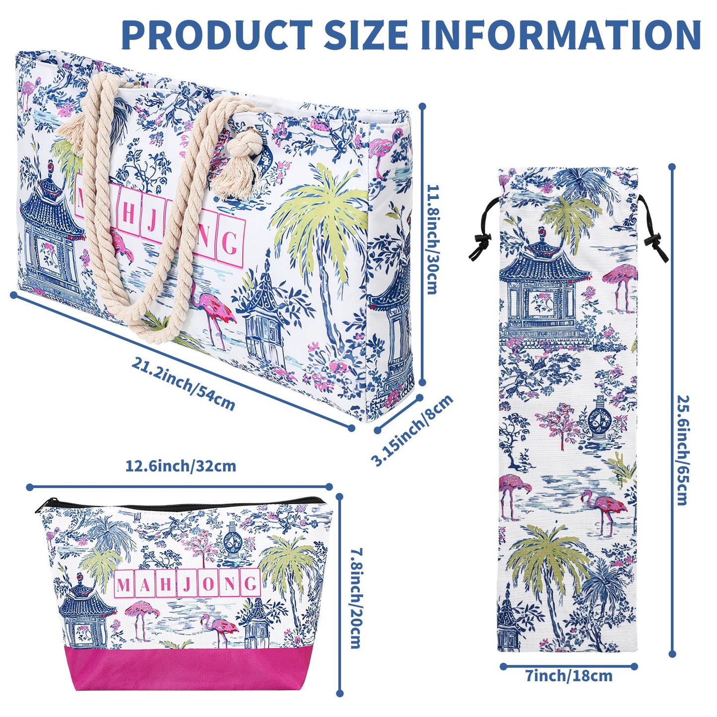 FYSUIMU Pavilion Mahjong Bag Set – Flamingo Coconut Trees Carry Bags with Handle