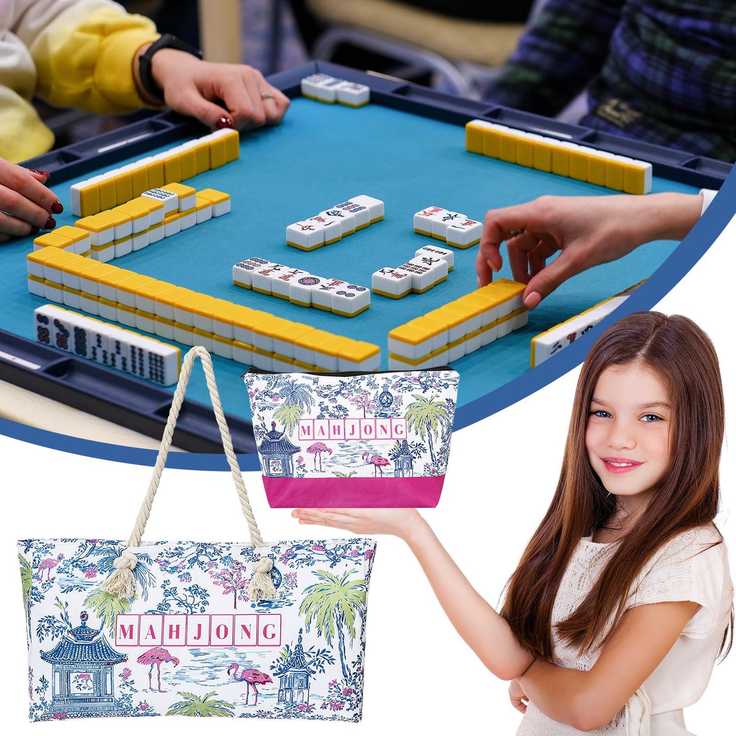 FYSUIMU Pavilion Mahjong Bag Set – Flamingo Coconut Trees Carry Bags with Handle