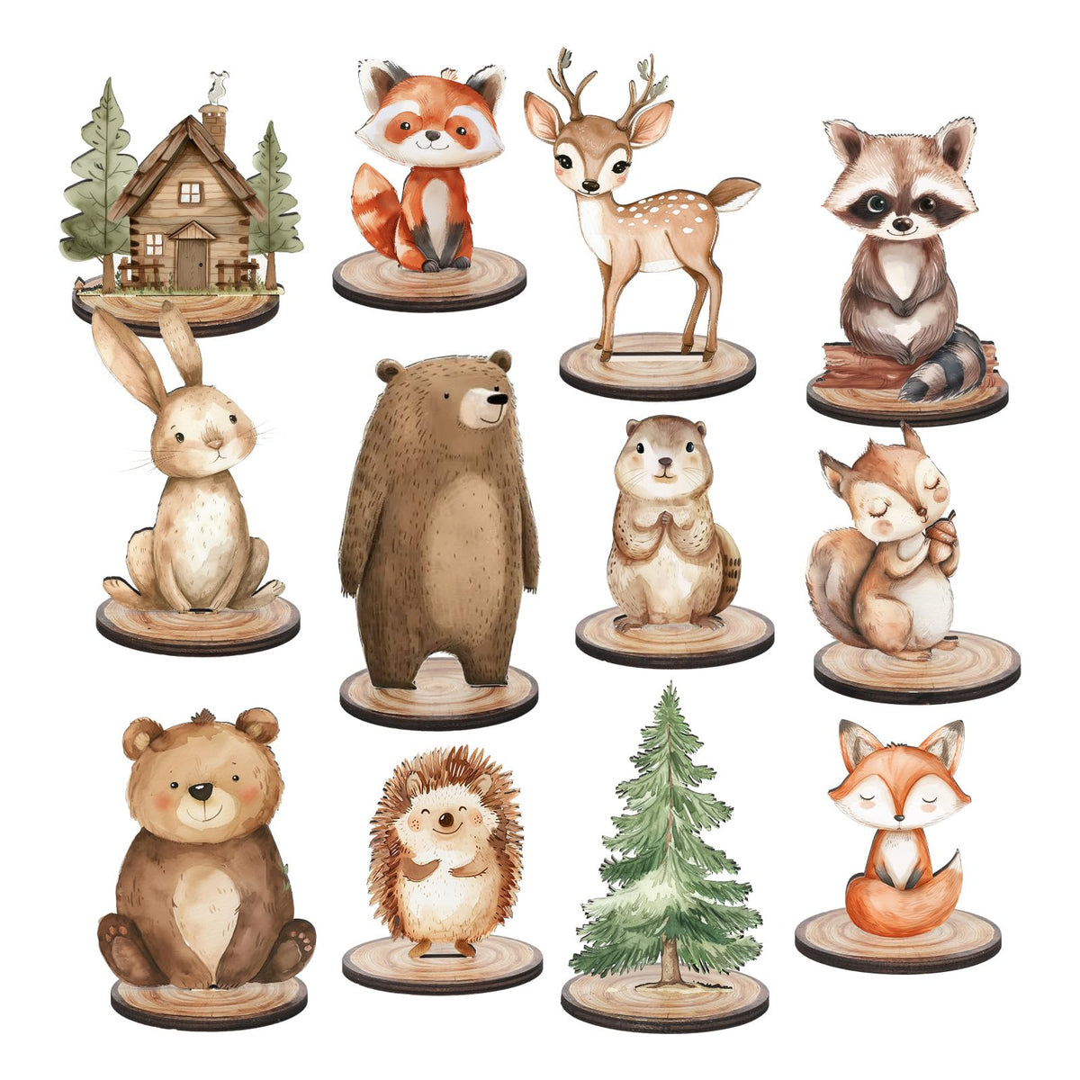 FYSUIMU 12Pcs Woodland Animal Wooden Table Signs – Rustic Tiered Tray Centerpiece Decor