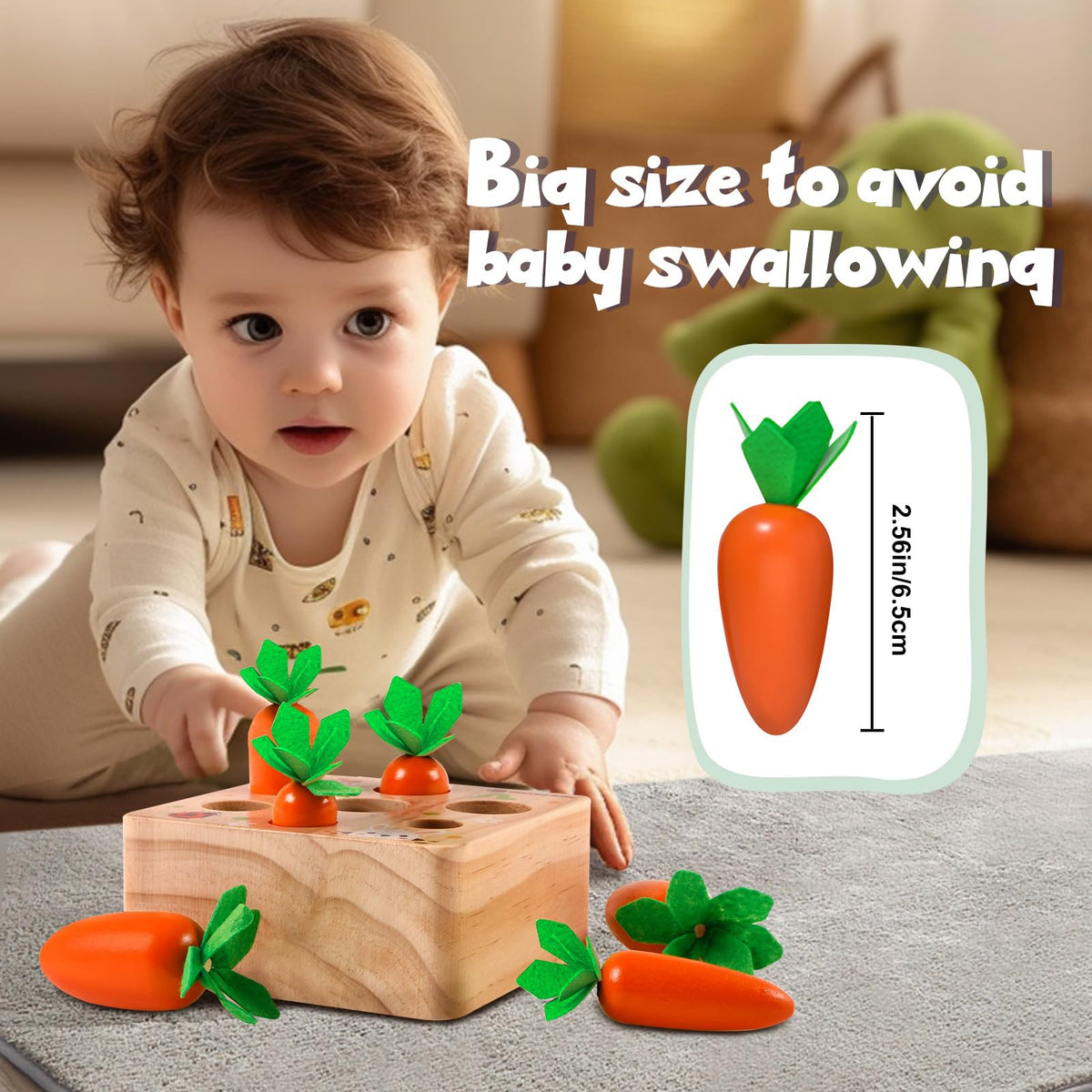 FZHZZ Montessori Wooden Carrot Harvest Game – Shape Sorting Toy for 6–18 Months