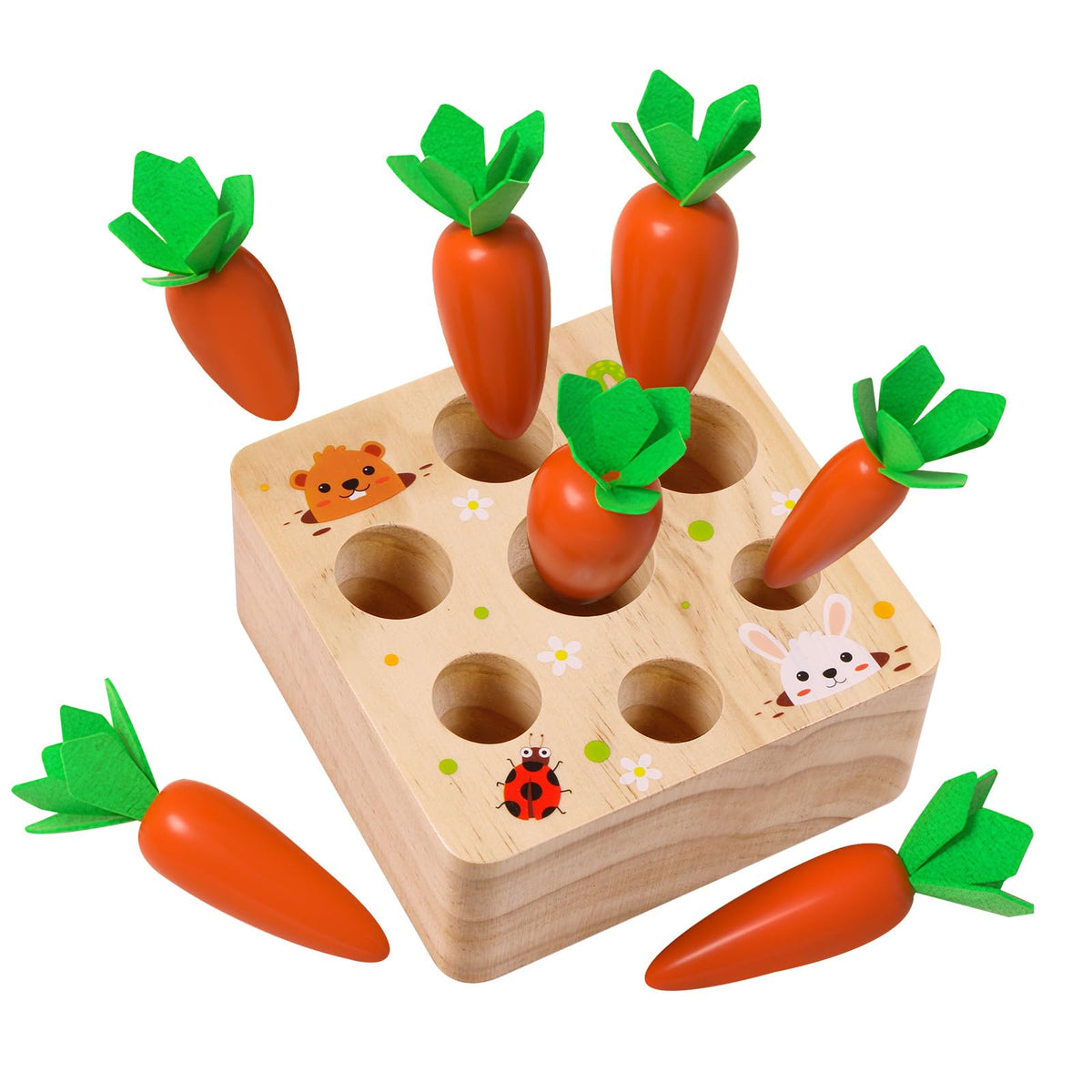 FZHZZ Montessori Wooden Carrot Harvest Game – Shape Sorting Toy for 6–18 Months