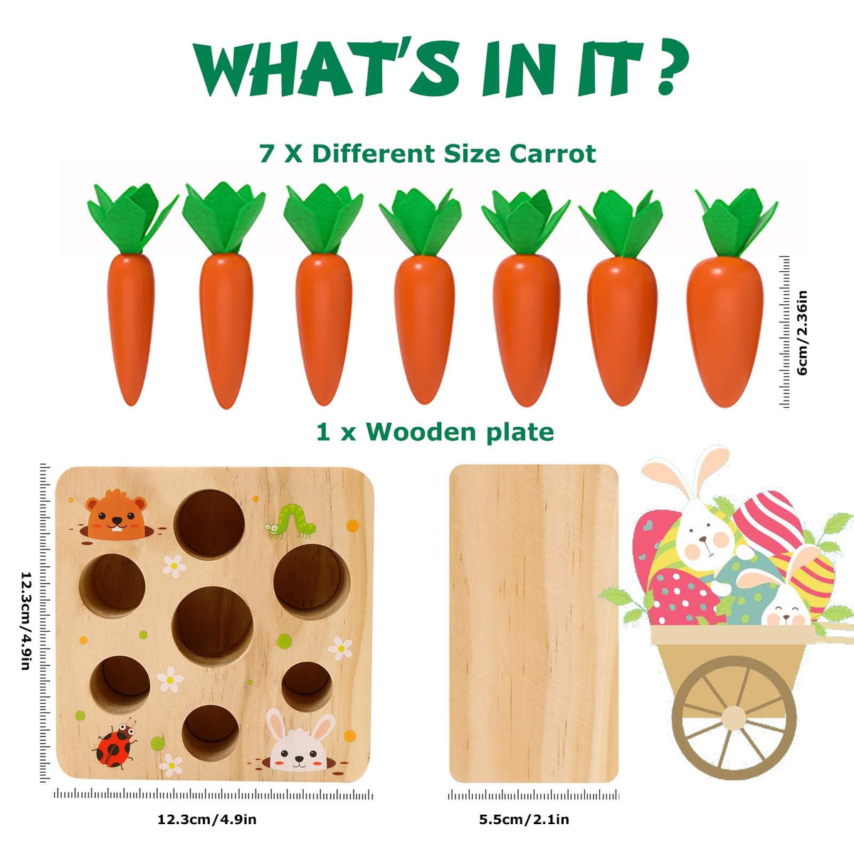 FZHZZ Montessori Wooden Carrot Harvest Game – Shape Sorting Toy for 6–18 Months